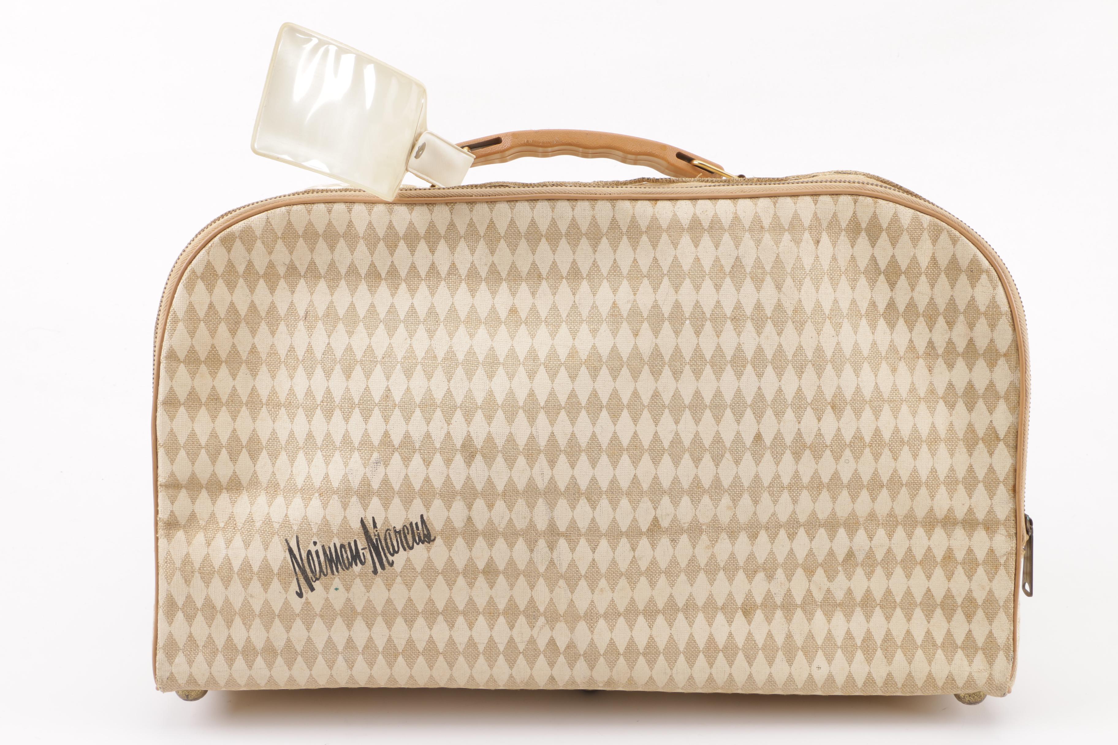1960s Vintage Neiman Marcus Harlequin Print Tote and Luggage Set