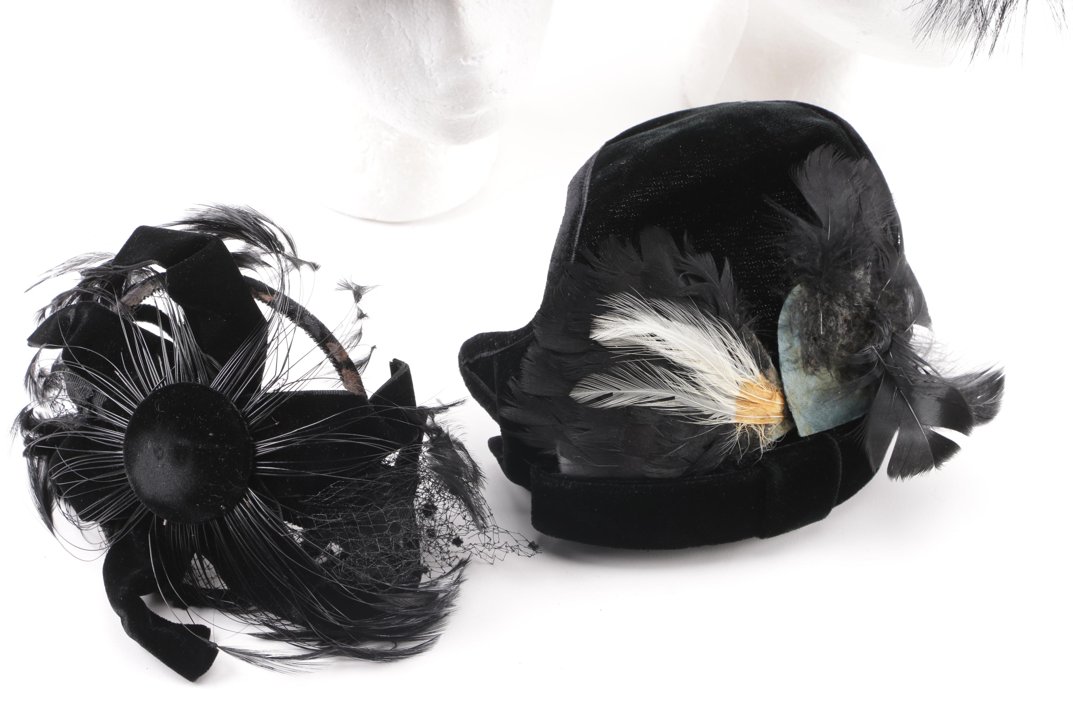 Vintage 1950s Sigma, Foley's, Neiman Marcus, Black Velvet and Fur Felt Hats