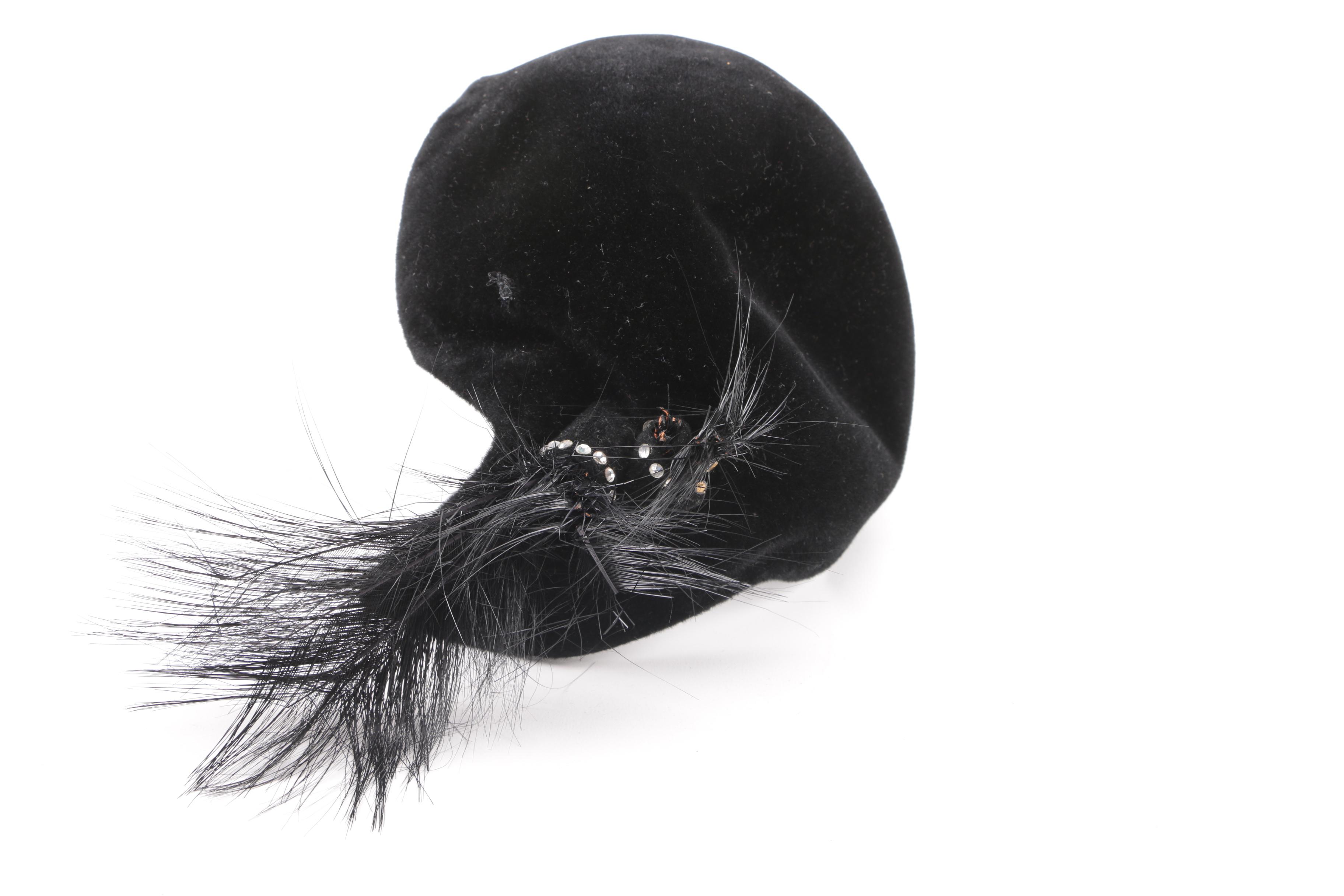 Vintage 1950s Sigma, Foley's, Neiman Marcus, Black Velvet and Fur Felt Hats