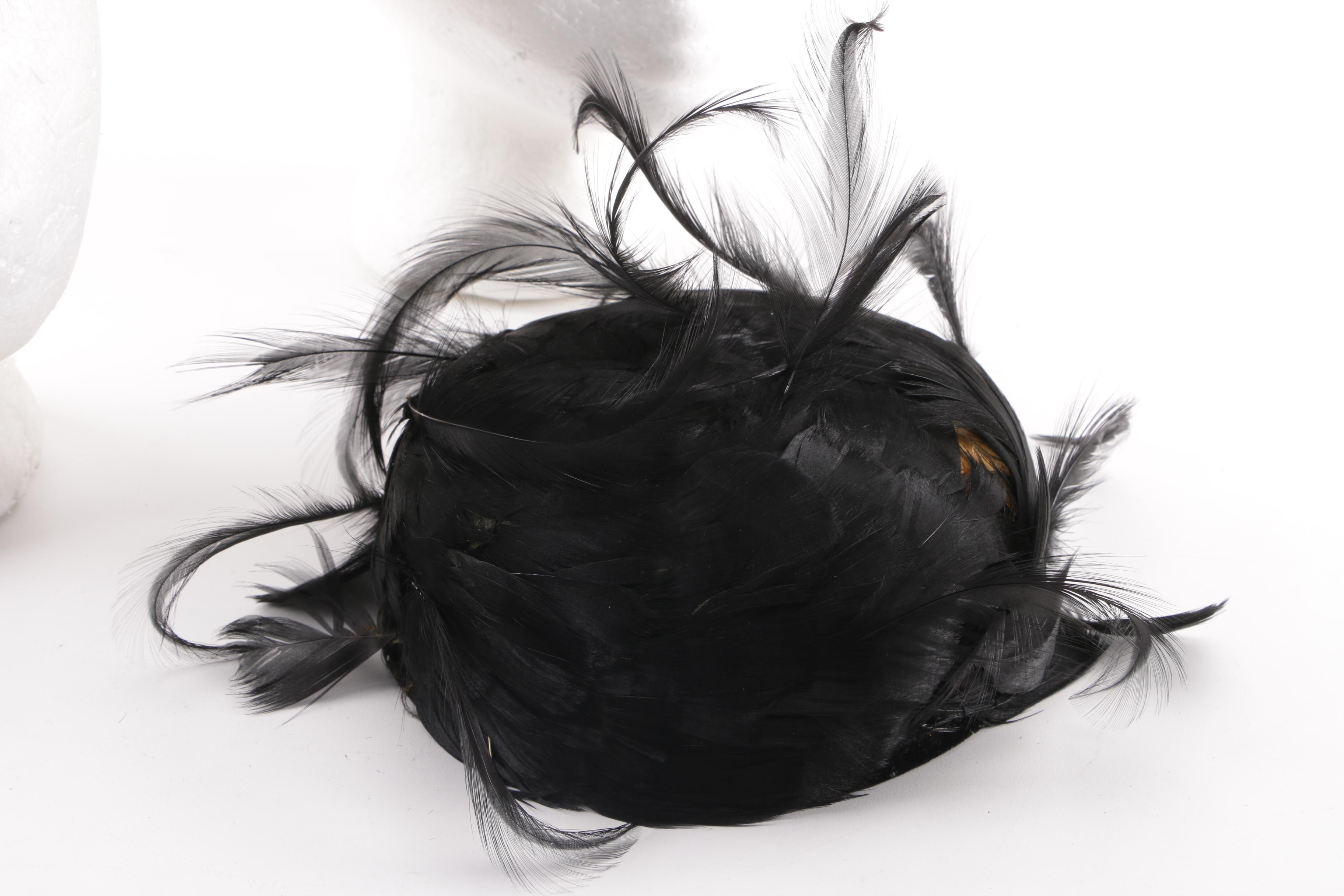 1950s Velvet and Feather Evening Hats Including Ostrich and Hat Box