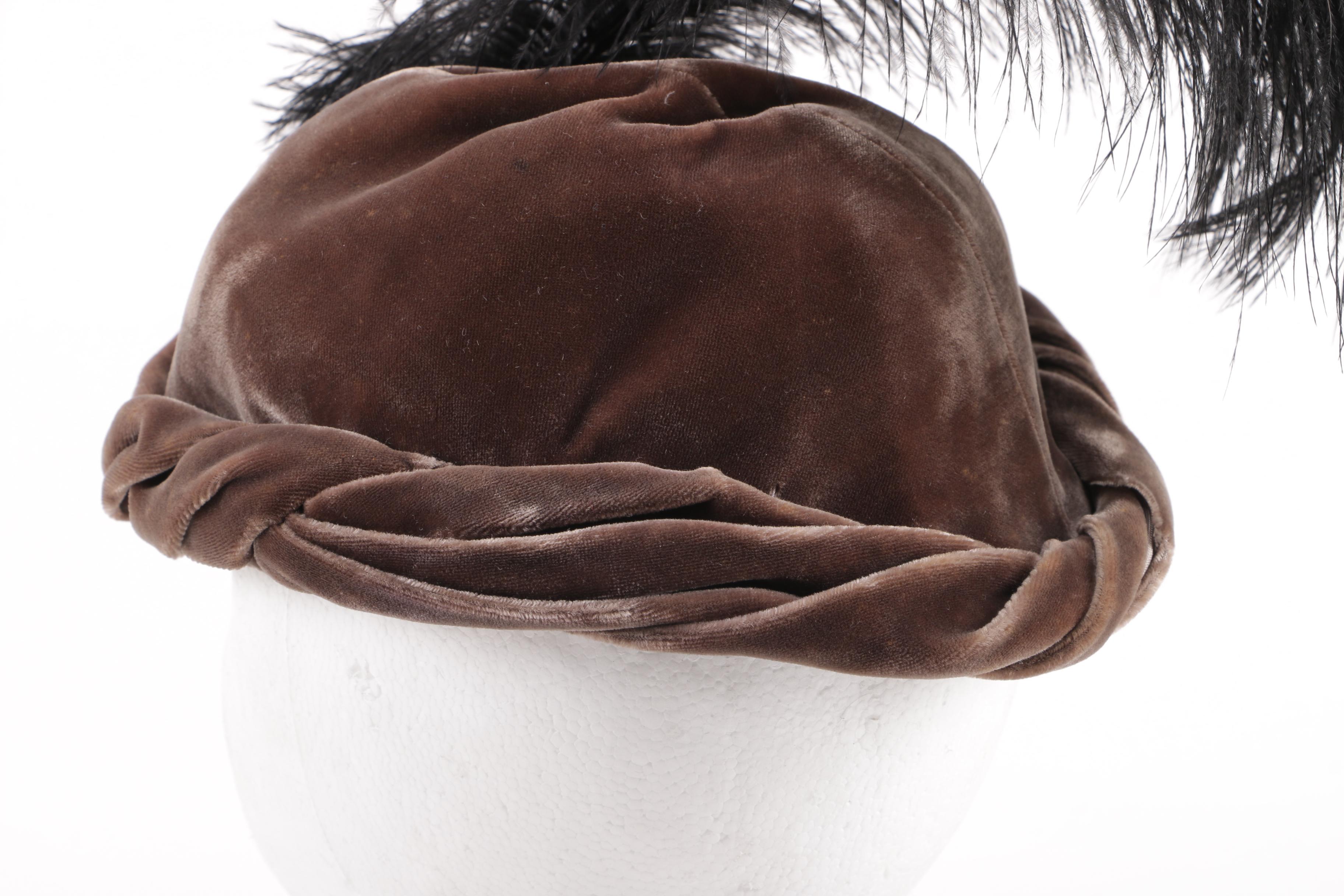 1950s Velvet and Feather Evening Hats Including Ostrich and Hat Box