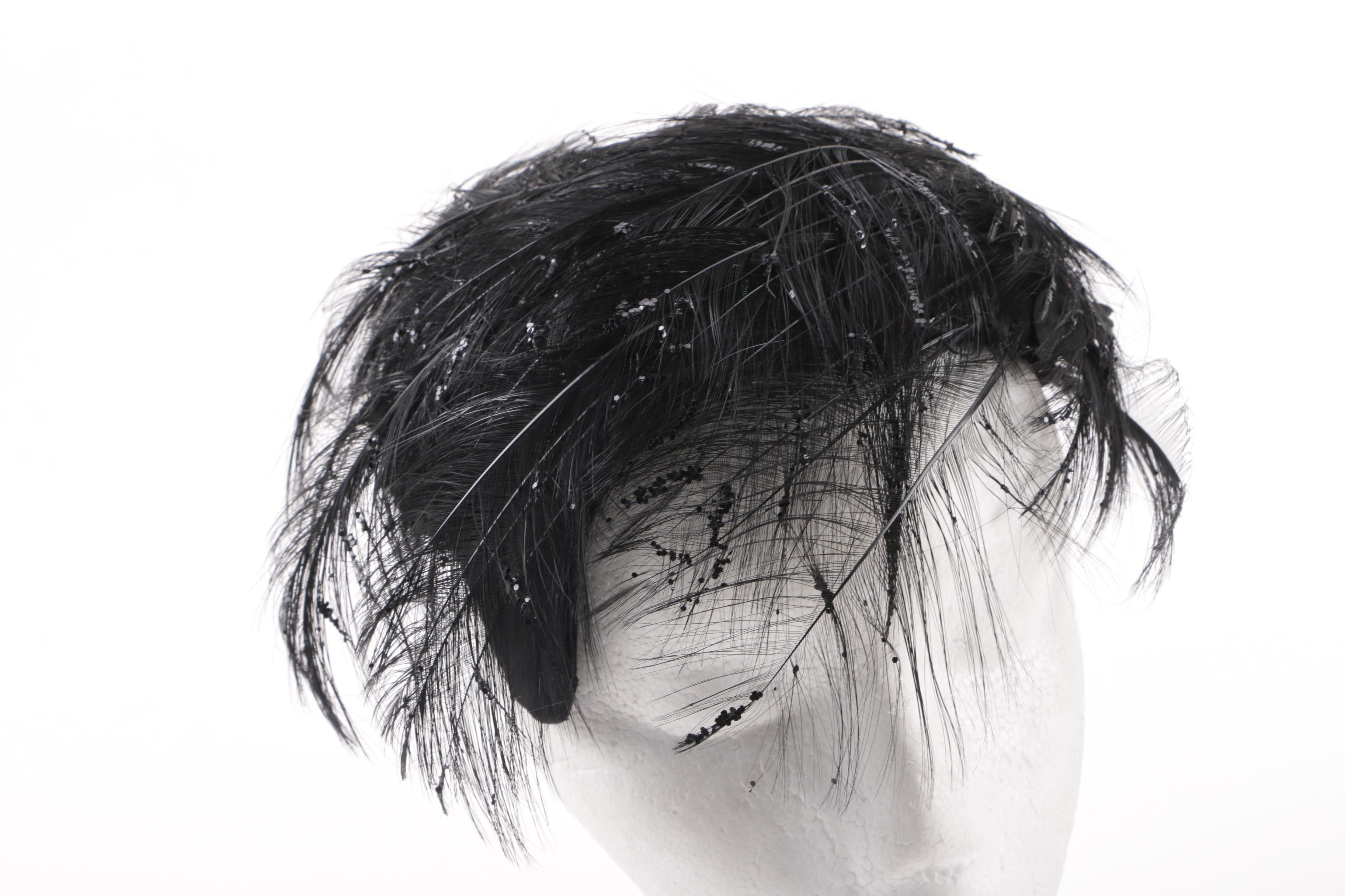 1950s Velvet and Feather Evening Hats Including Ostrich and Hat Box