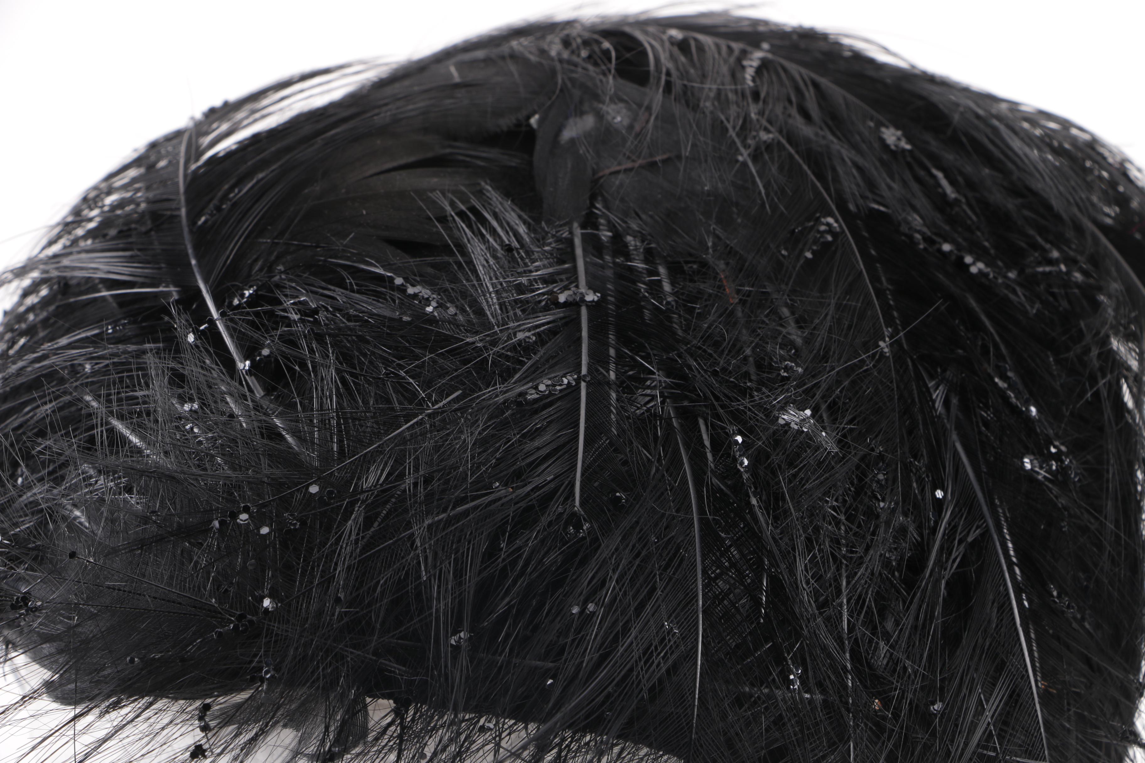 1950s Velvet and Feather Evening Hats Including Ostrich and Hat Box