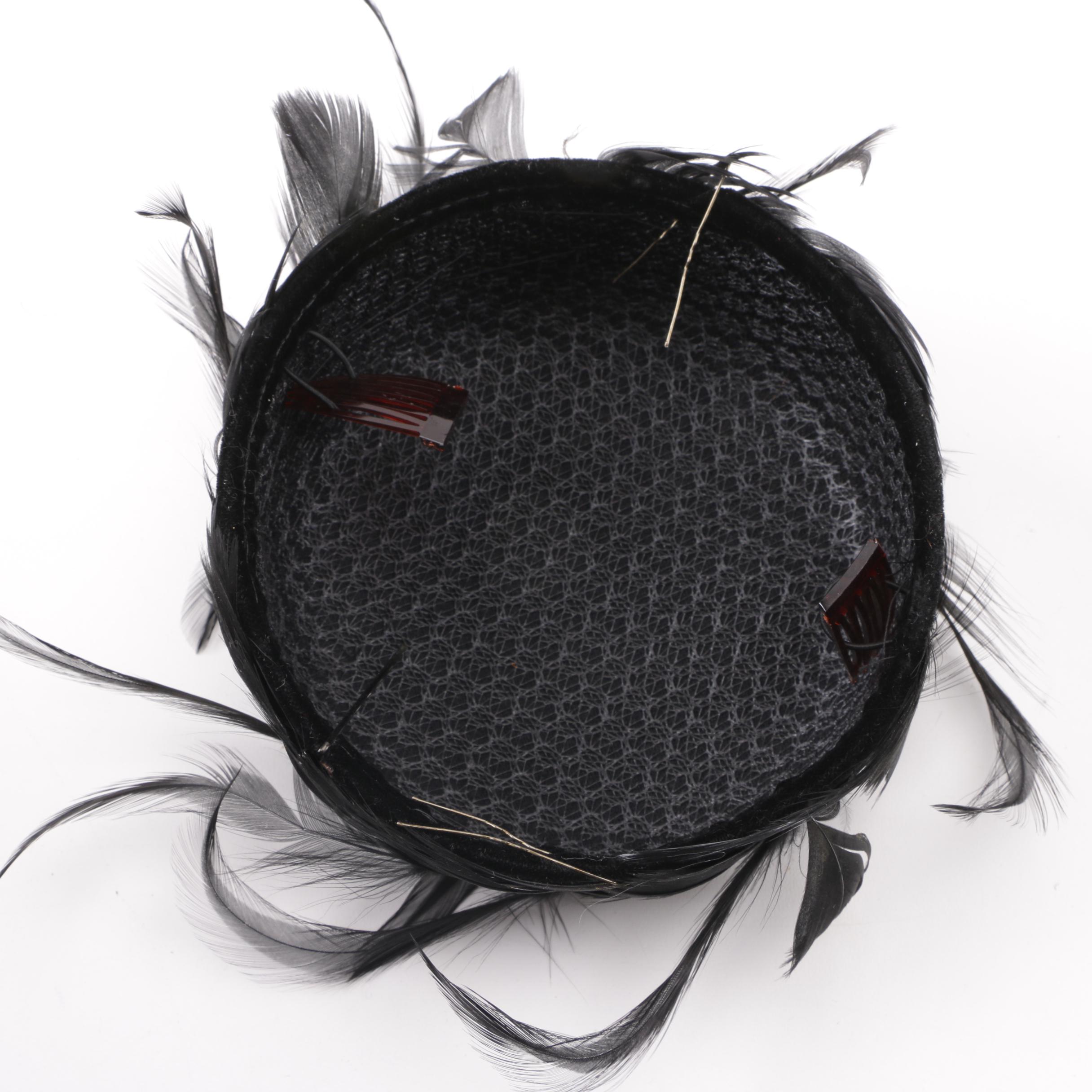 1950s Velvet and Feather Evening Hats Including Ostrich and Hat Box