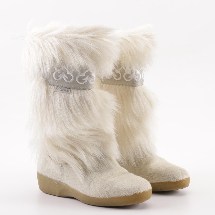 Tecnica White Goat Fur Winter Boots, Made in Italy