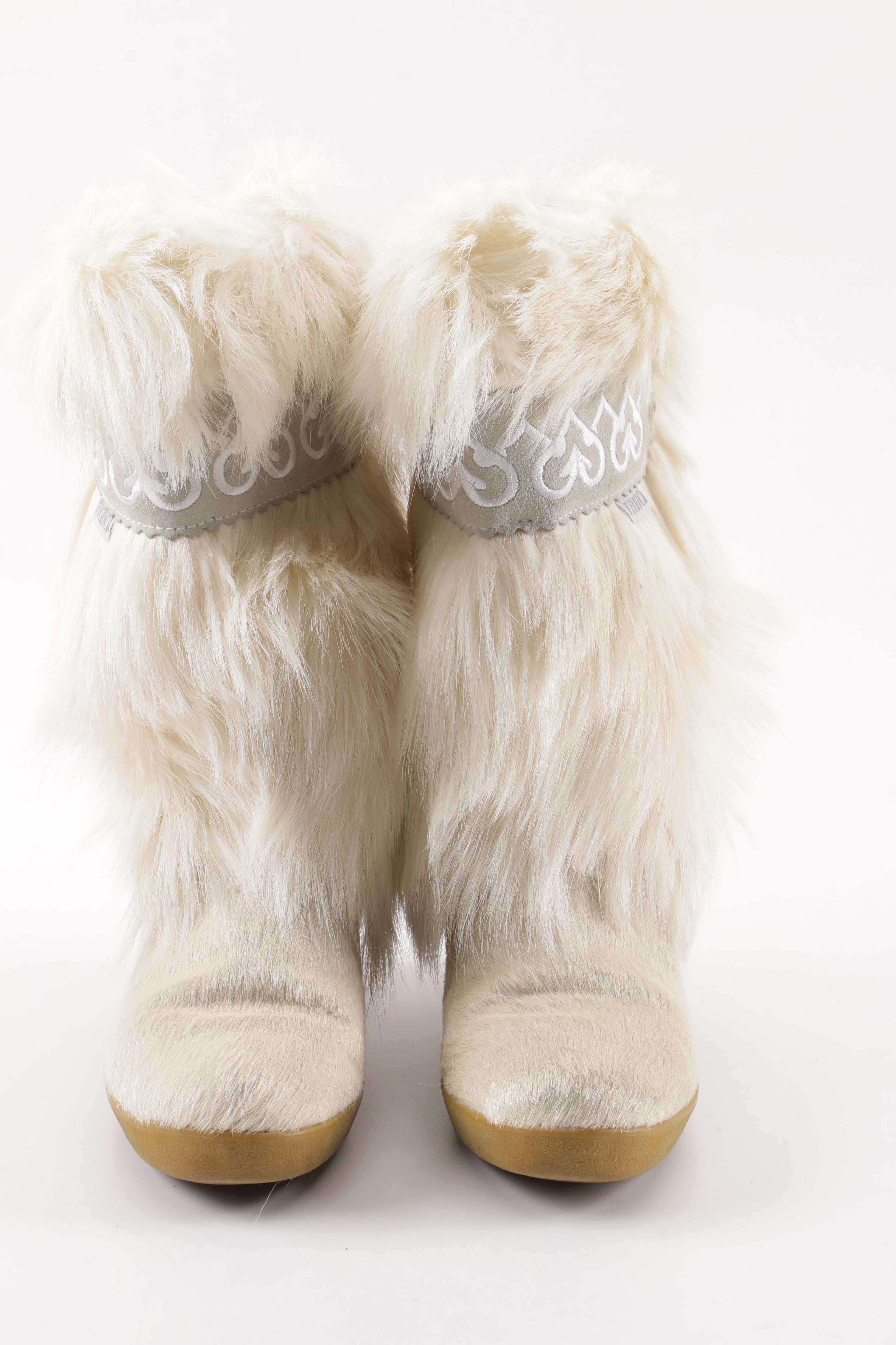 Tecnica White Goat Fur Winter Boots, Made in Italy