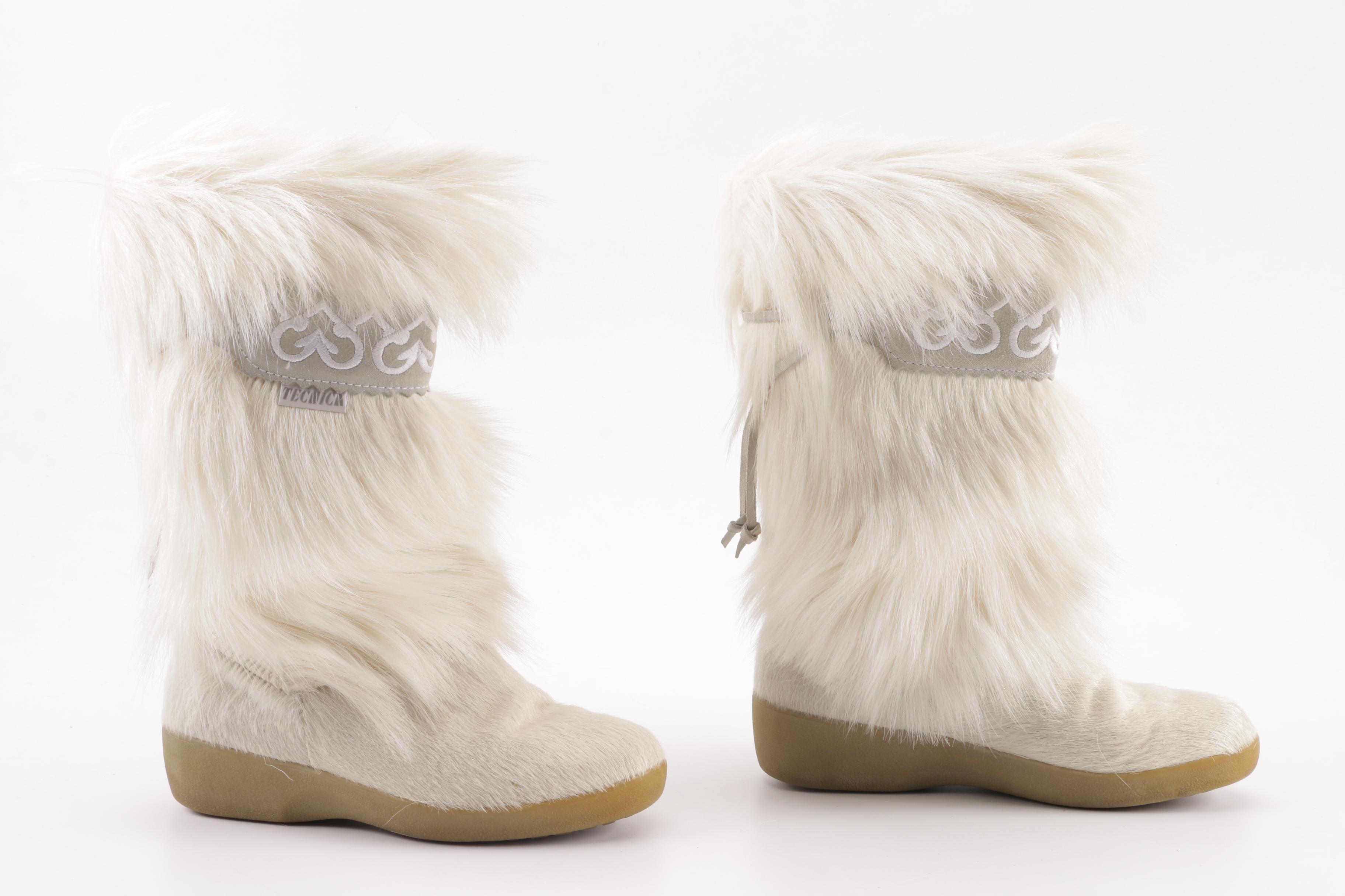 Tecnica White Goat Fur Winter Boots, Made in Italy