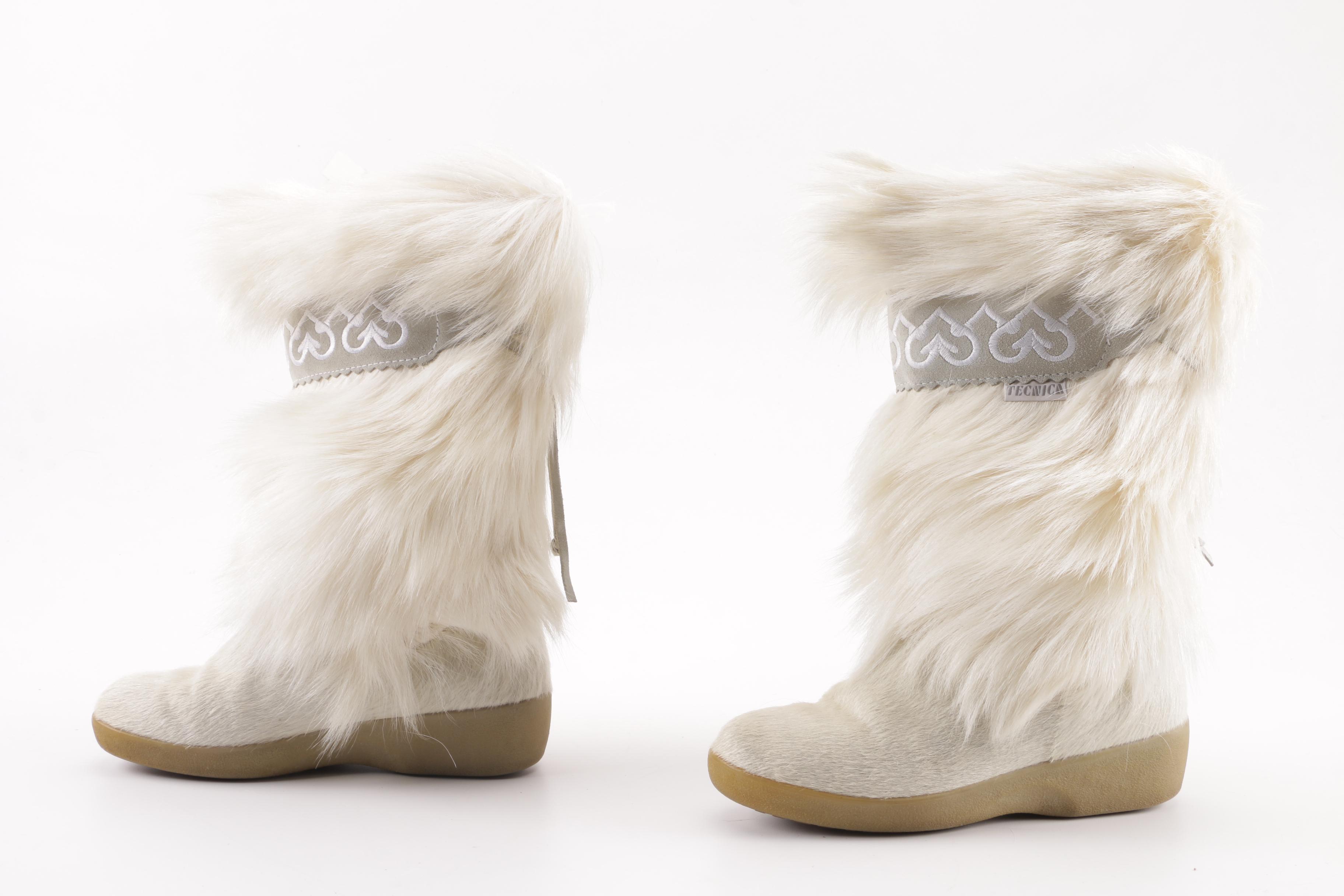Tecnica White Goat Fur Winter Boots, Made in Italy