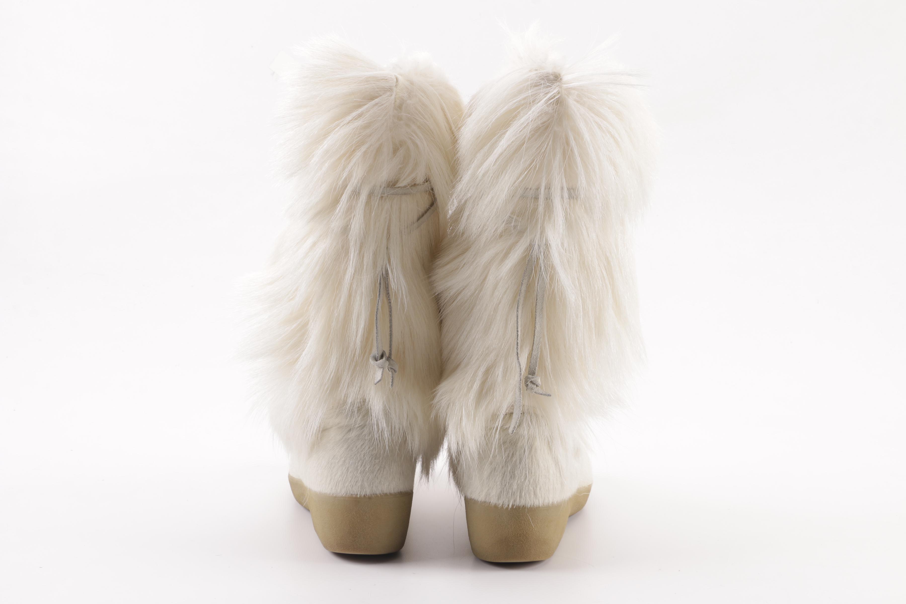 Tecnica White Goat Fur Winter Boots, Made in Italy