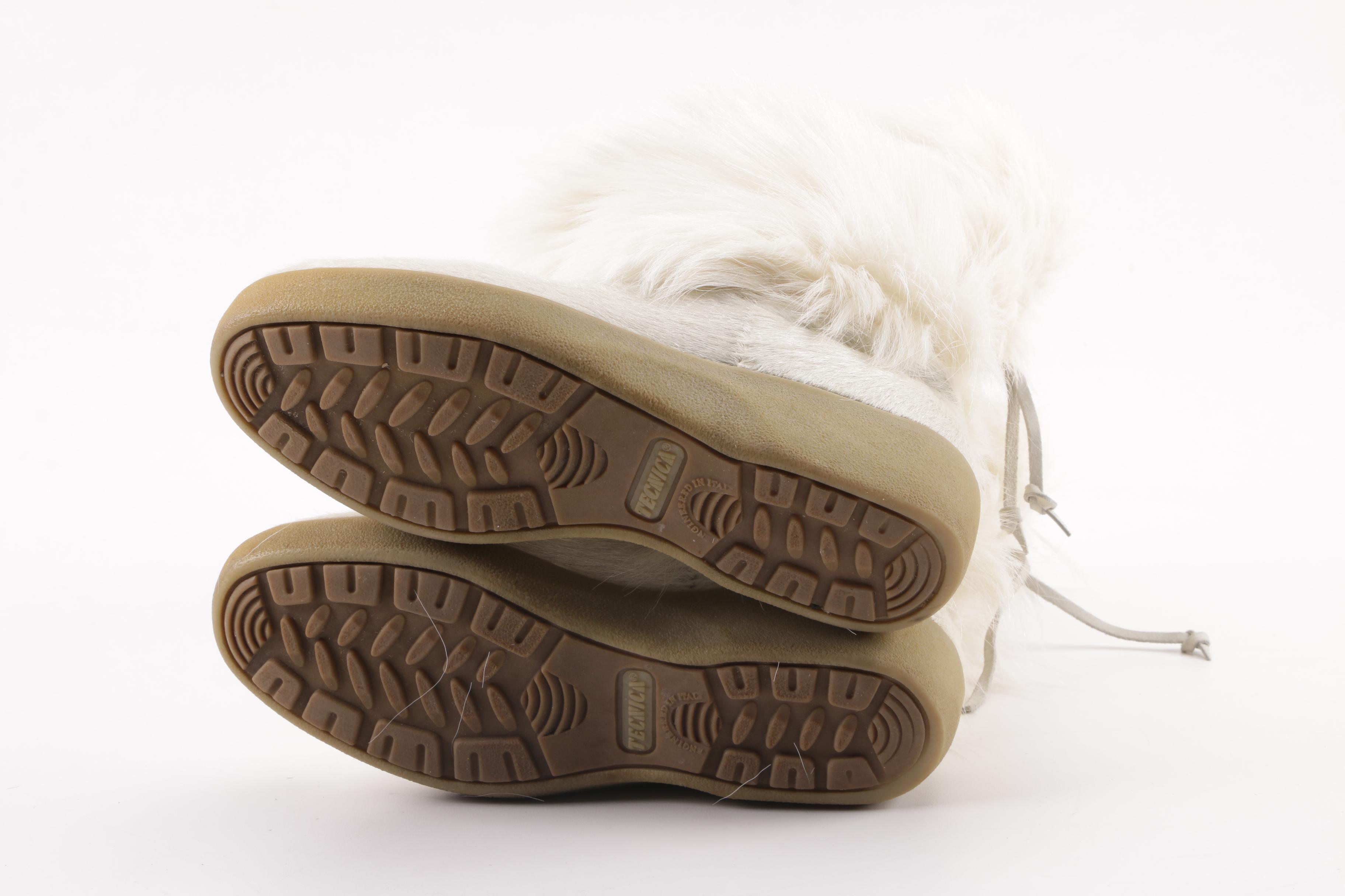 Tecnica White Goat Fur Winter Boots, Made in Italy