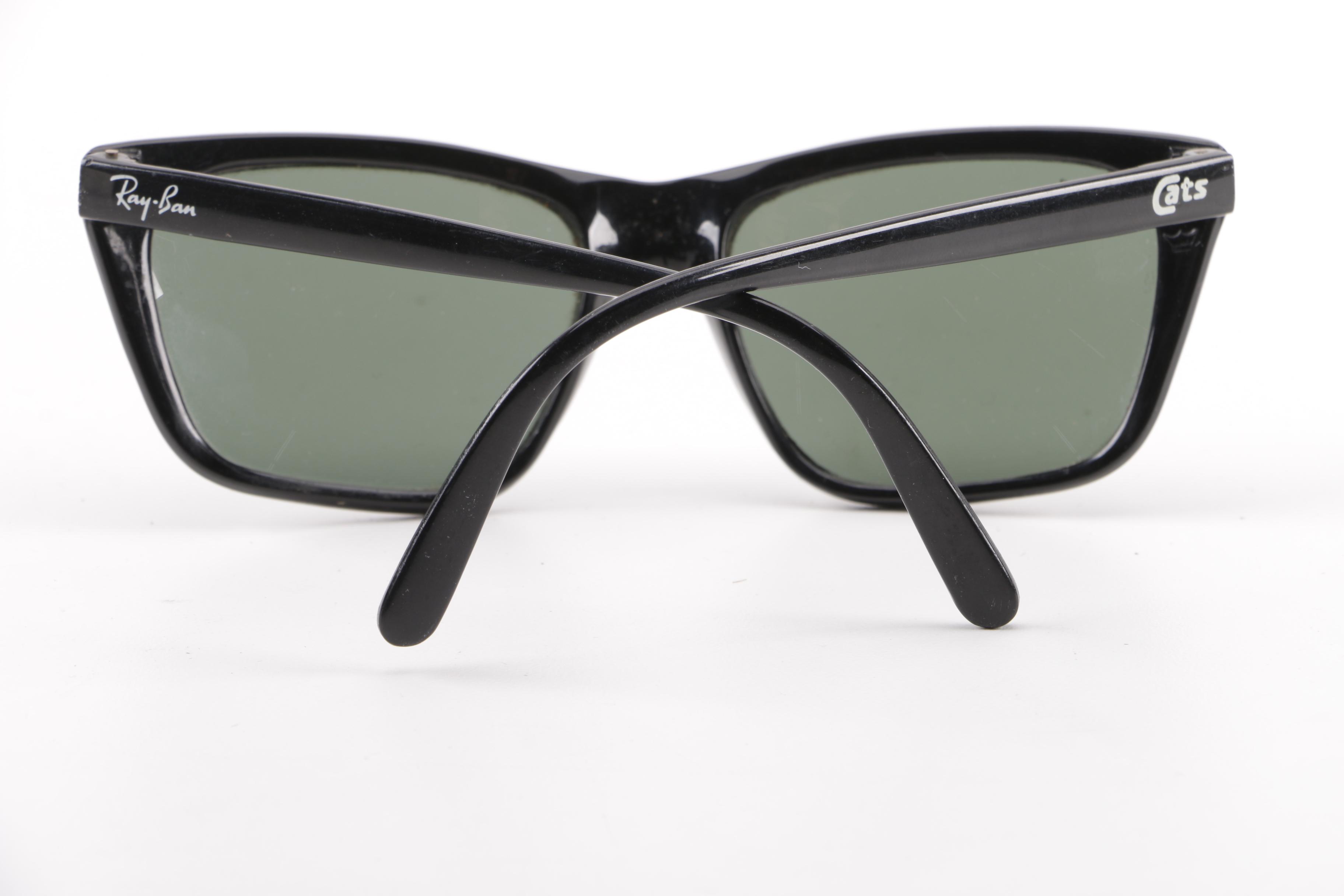 Vintage B&L Ray-Ban Cats Black Modified Square Sunglasses, Made in France