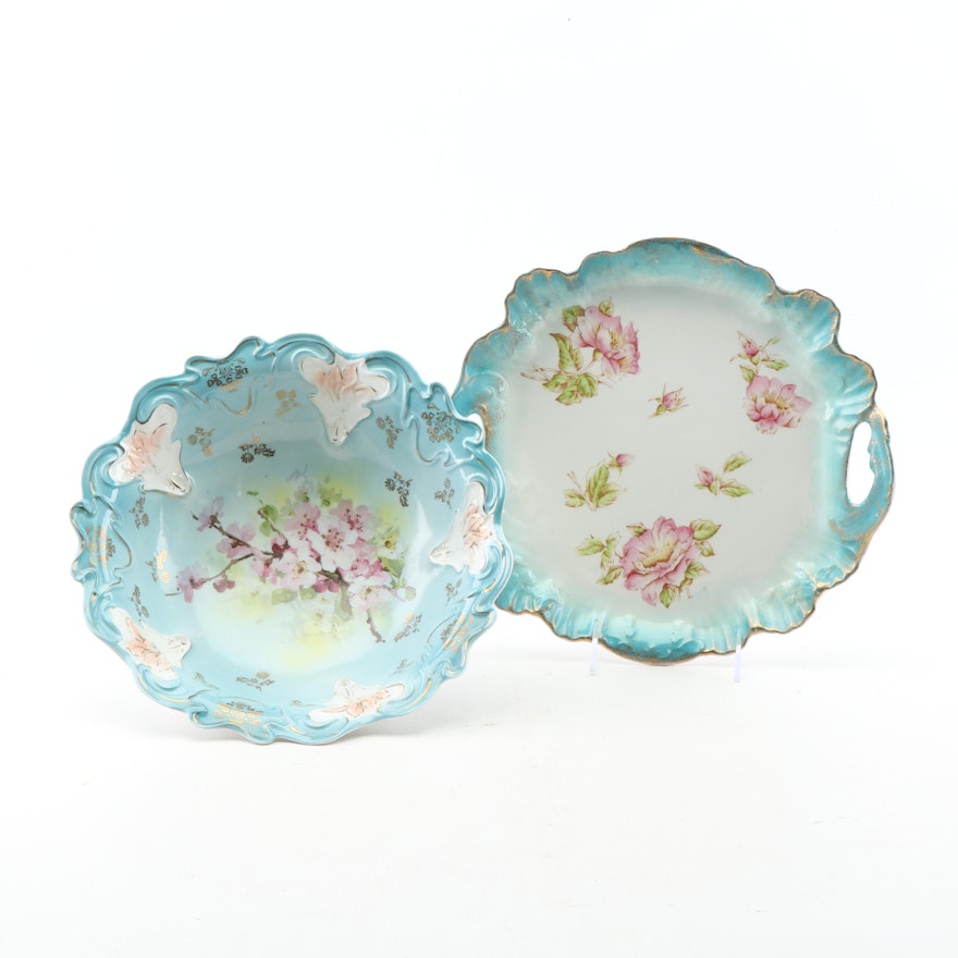 Tettau Porcelain Serving Bowl and Warwick Platter, Early 20th Century