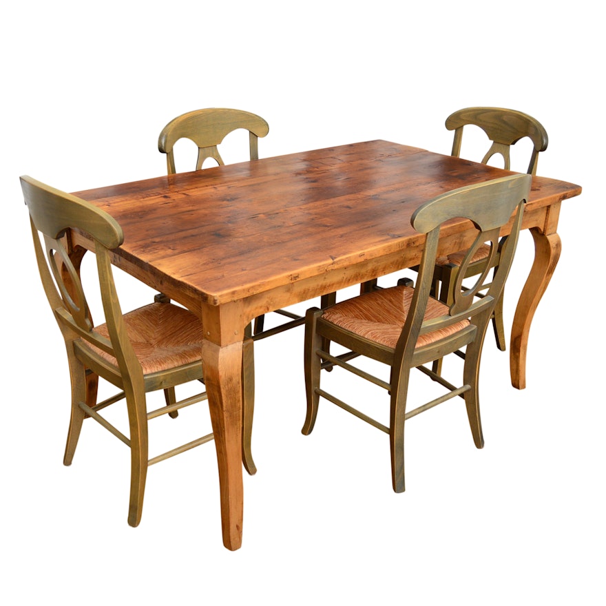 Farm Style Pine Dining Table and Italian-Made Napoleon Chairs from Pottery Barn