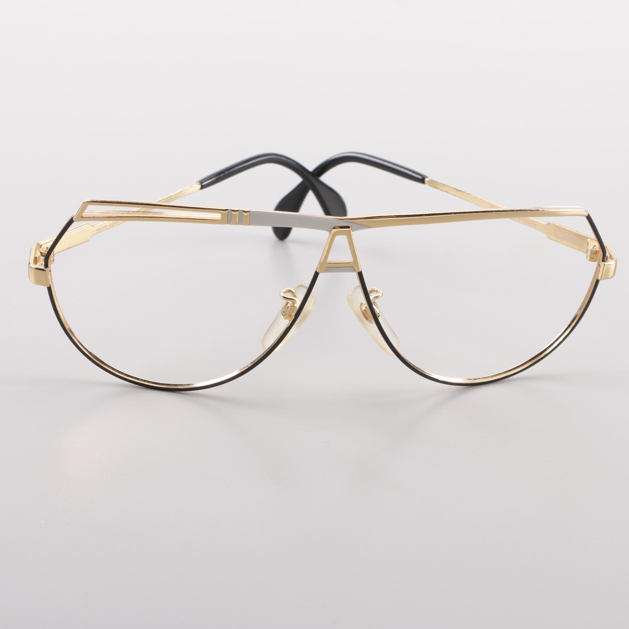 1980s Vintage Cazal 954 Gold Tone Flat Top Eyewear Frames, Made in Germany