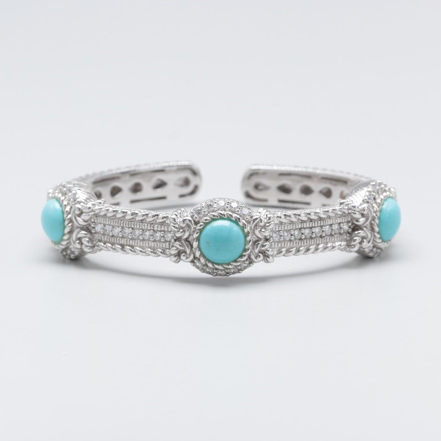 Judith Ripka Sterling Silver Imitation Turquoise and Cubic Zirconia Bracelet