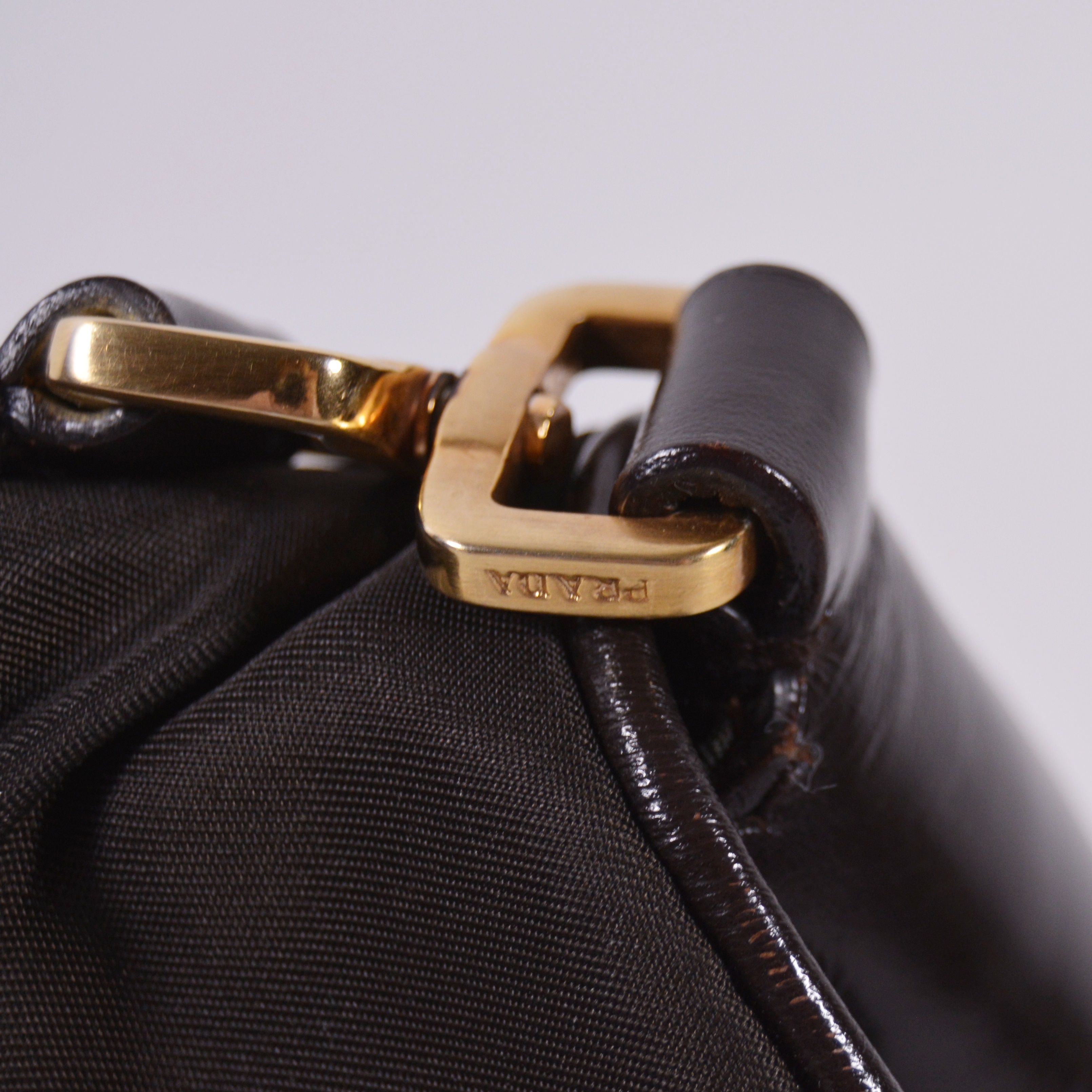 Prada Chocolate Brown Nylon and Leather Handbag