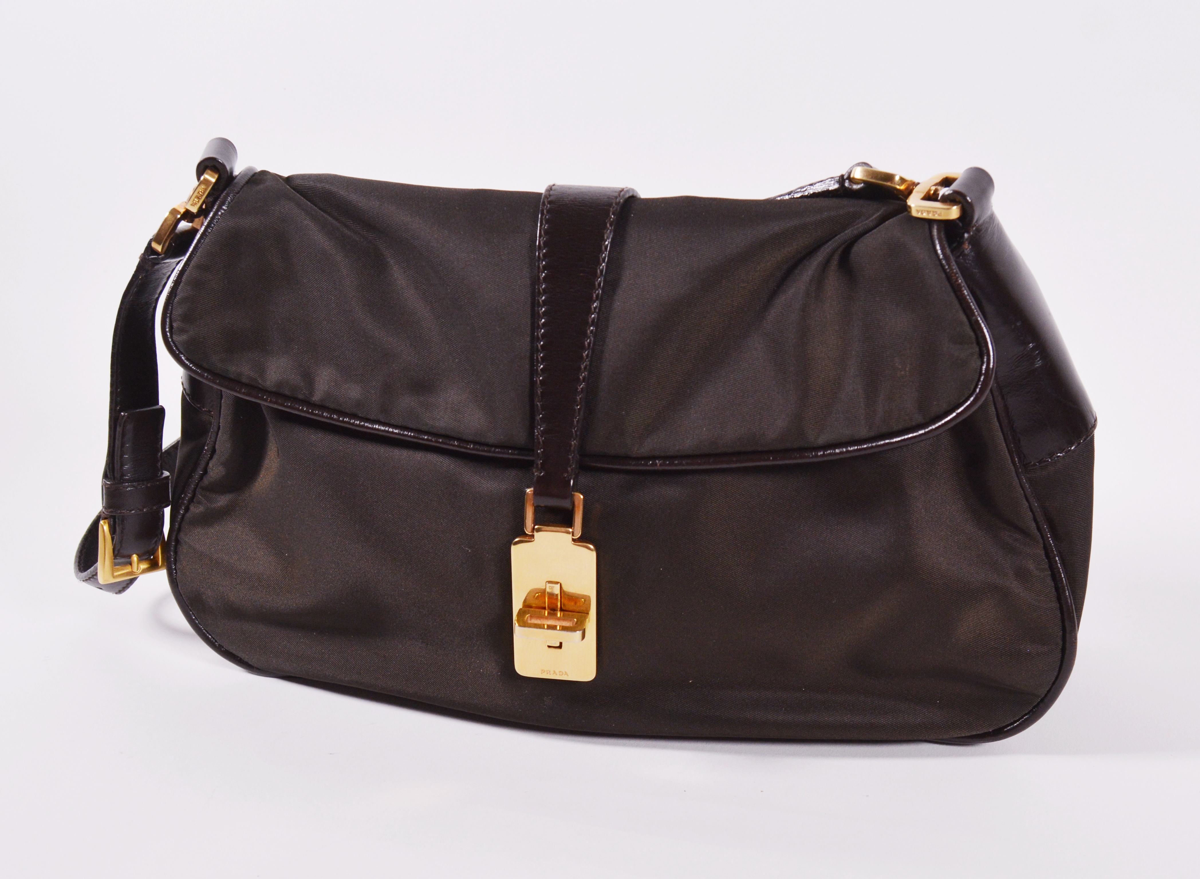 Prada Chocolate Brown Nylon and Leather Handbag