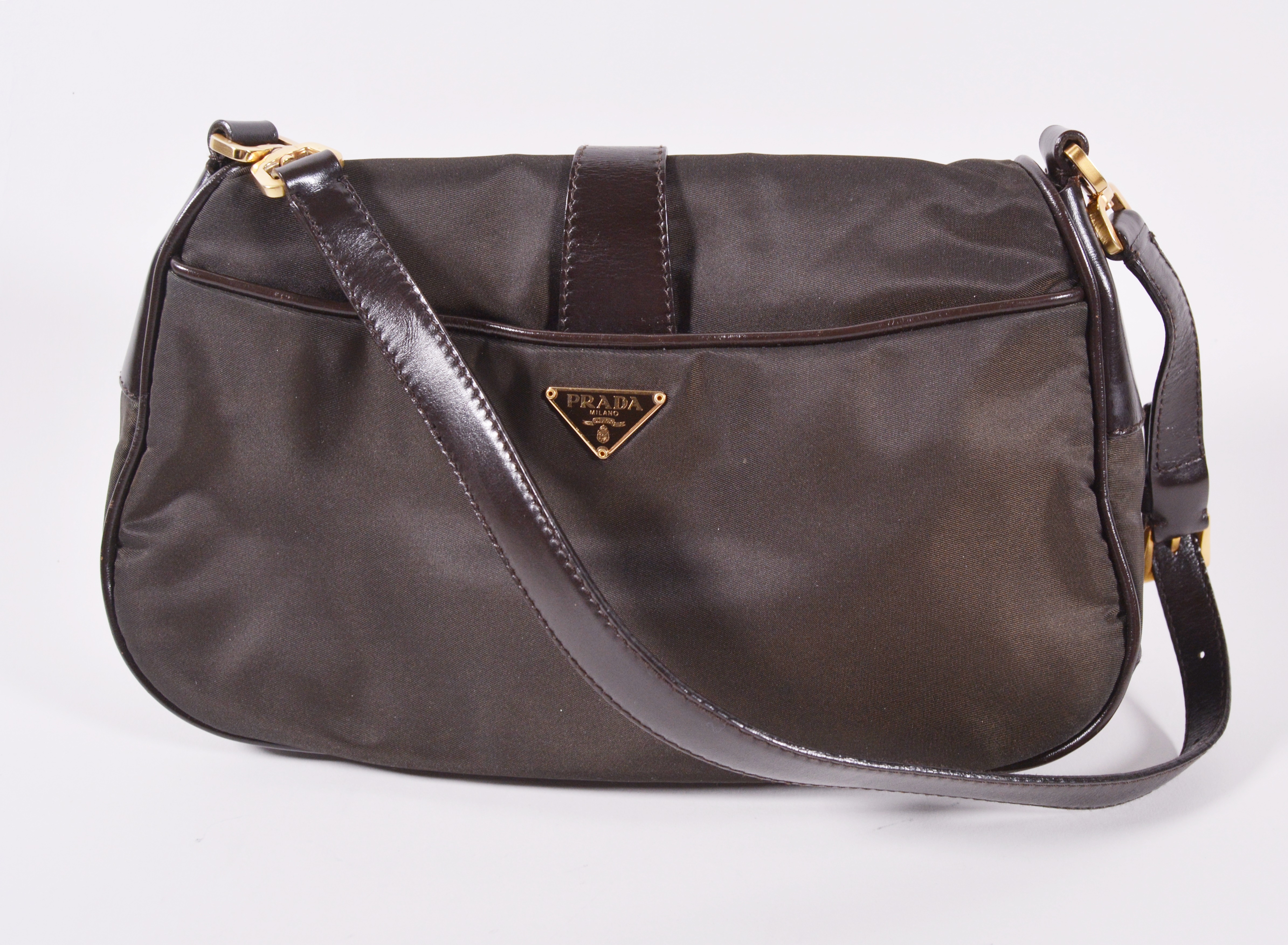 Prada Chocolate Brown Nylon and Leather Handbag