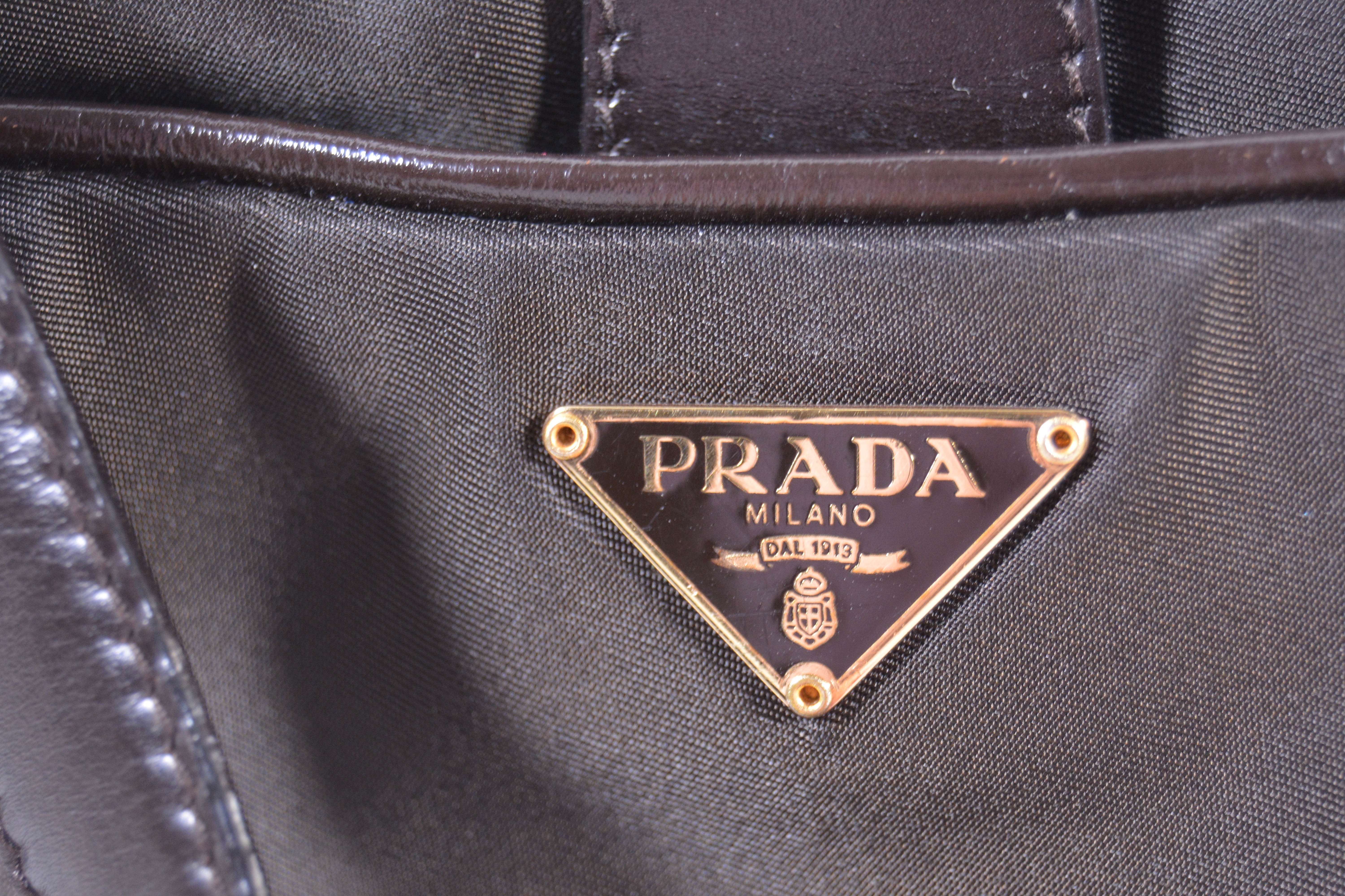 Prada Chocolate Brown Nylon and Leather Handbag