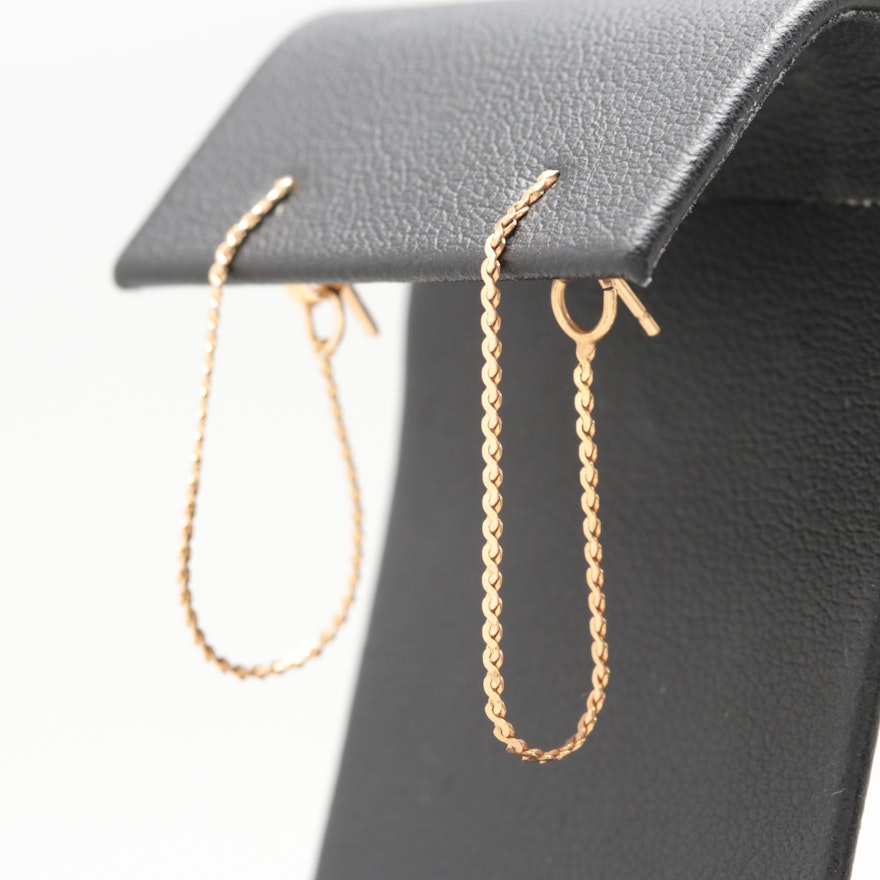 14K Yellow Gold Serpentine Chain Drop Earrings