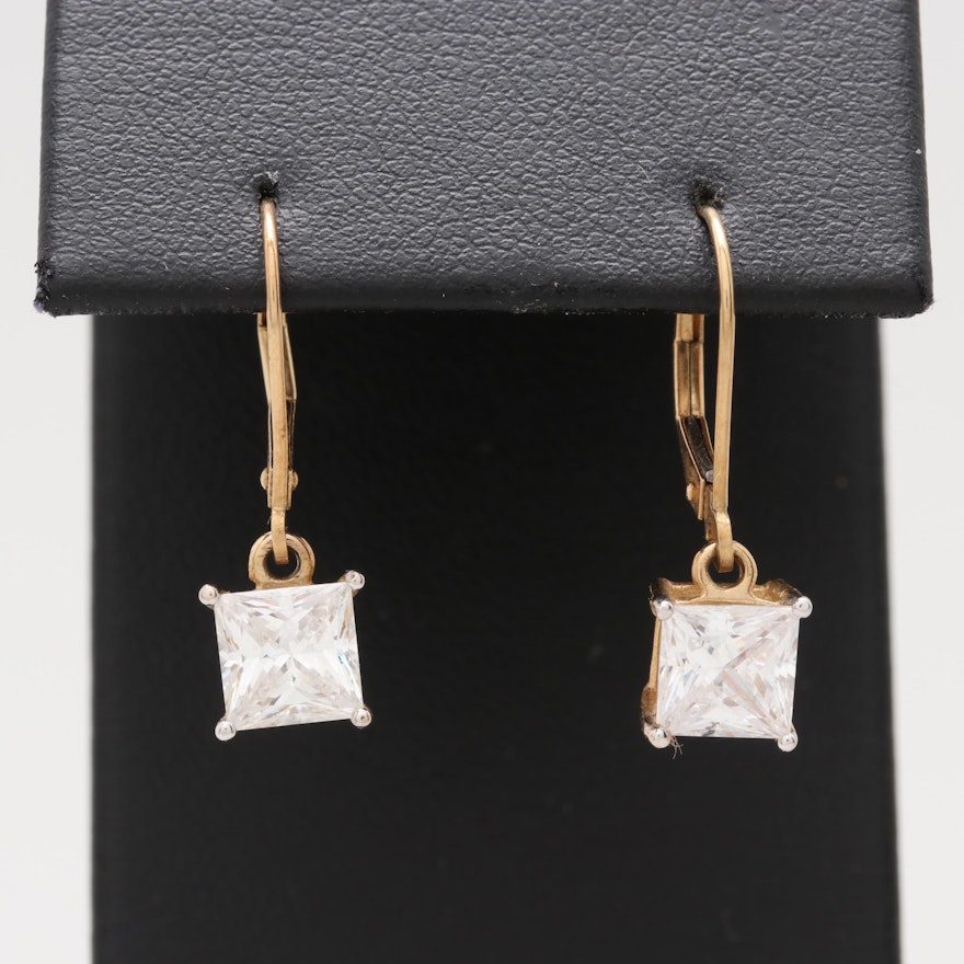 14K Yellow Gold Cubic Zirconia Dangle  Earrings