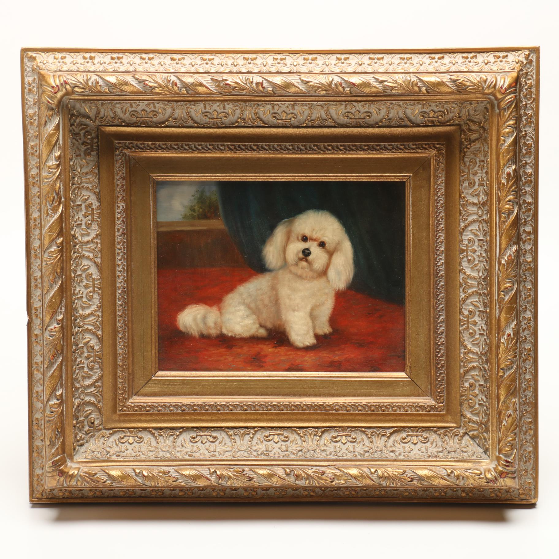 Oil Painting Portrait of Small White Dog
