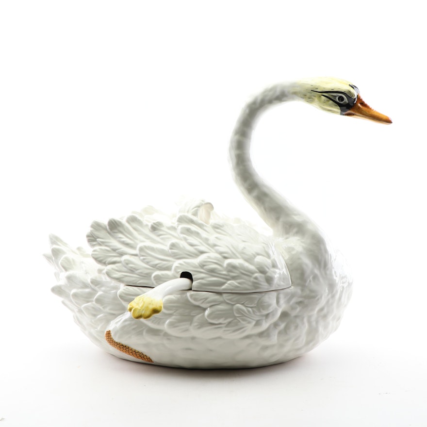 Vintage Chelsea House Swan Tureen with Ladle