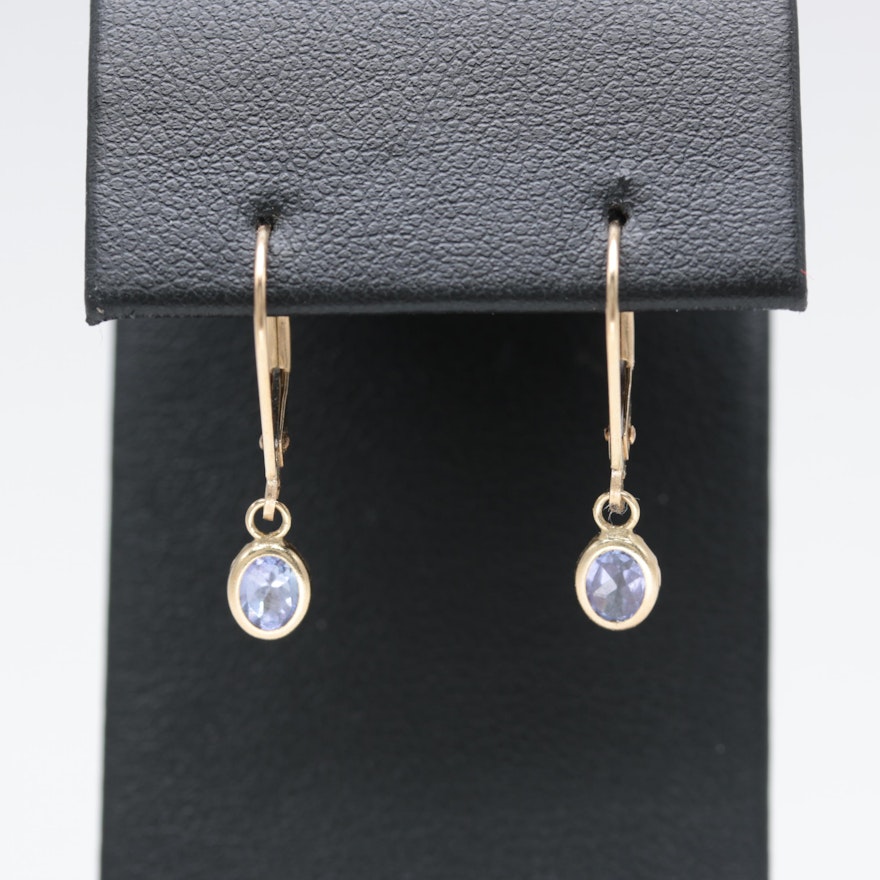 14K Yellow Gold Tanzanite Earrings