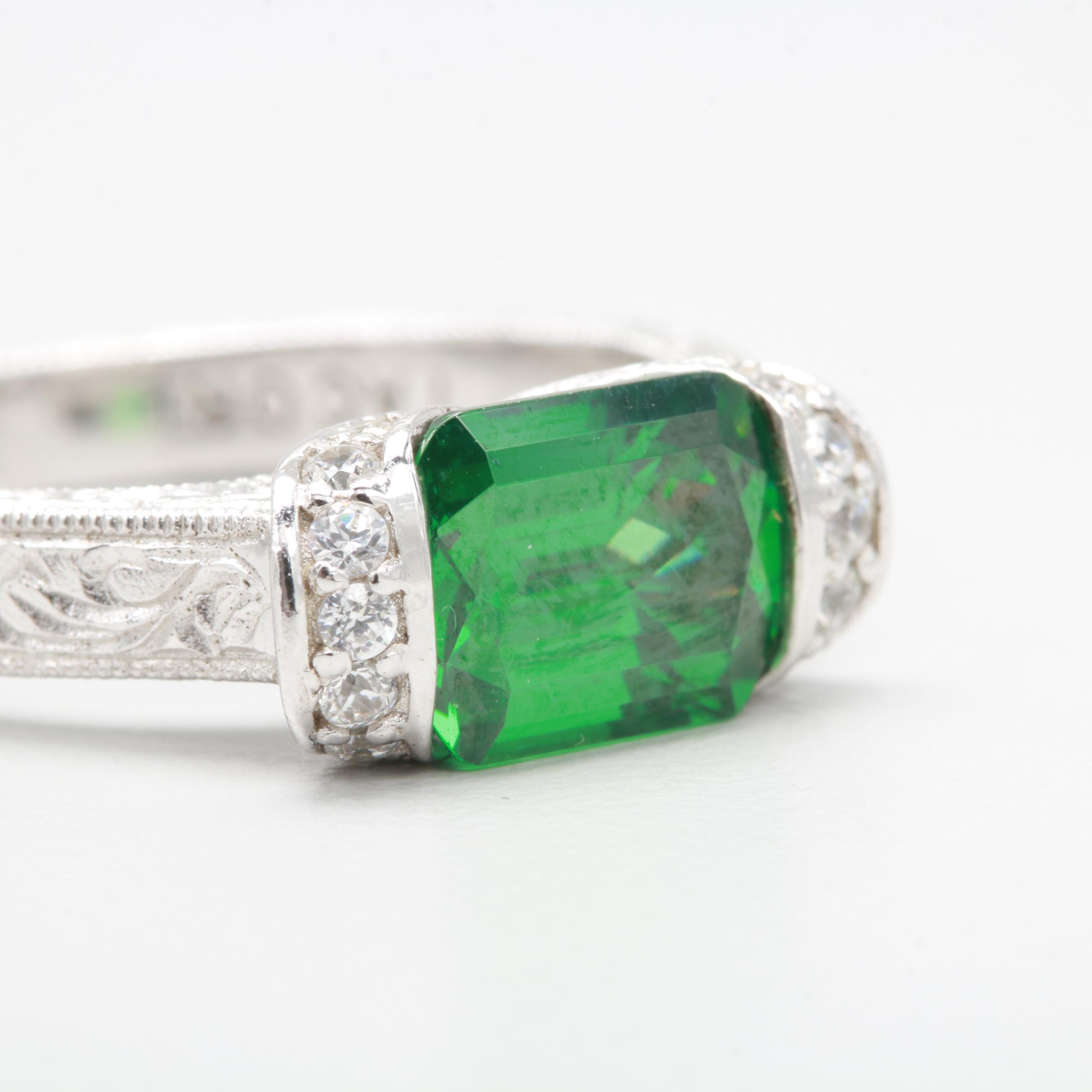 Tacori Sterling Silver Green and White Cubic Zirconia Ring