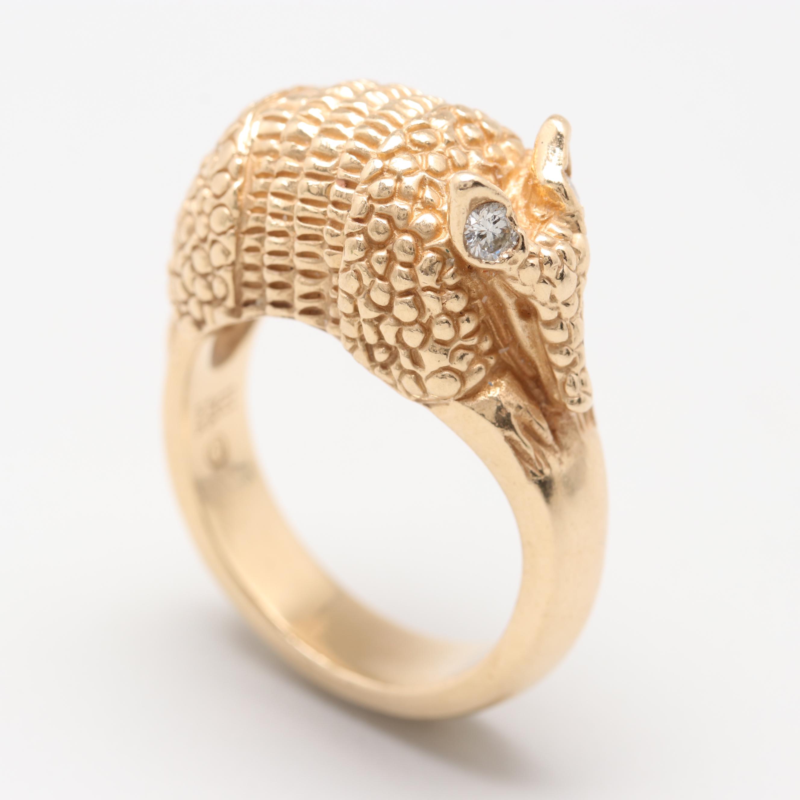 James Avery Retired 14K Yellow Gold Diamond Armadillo Ring