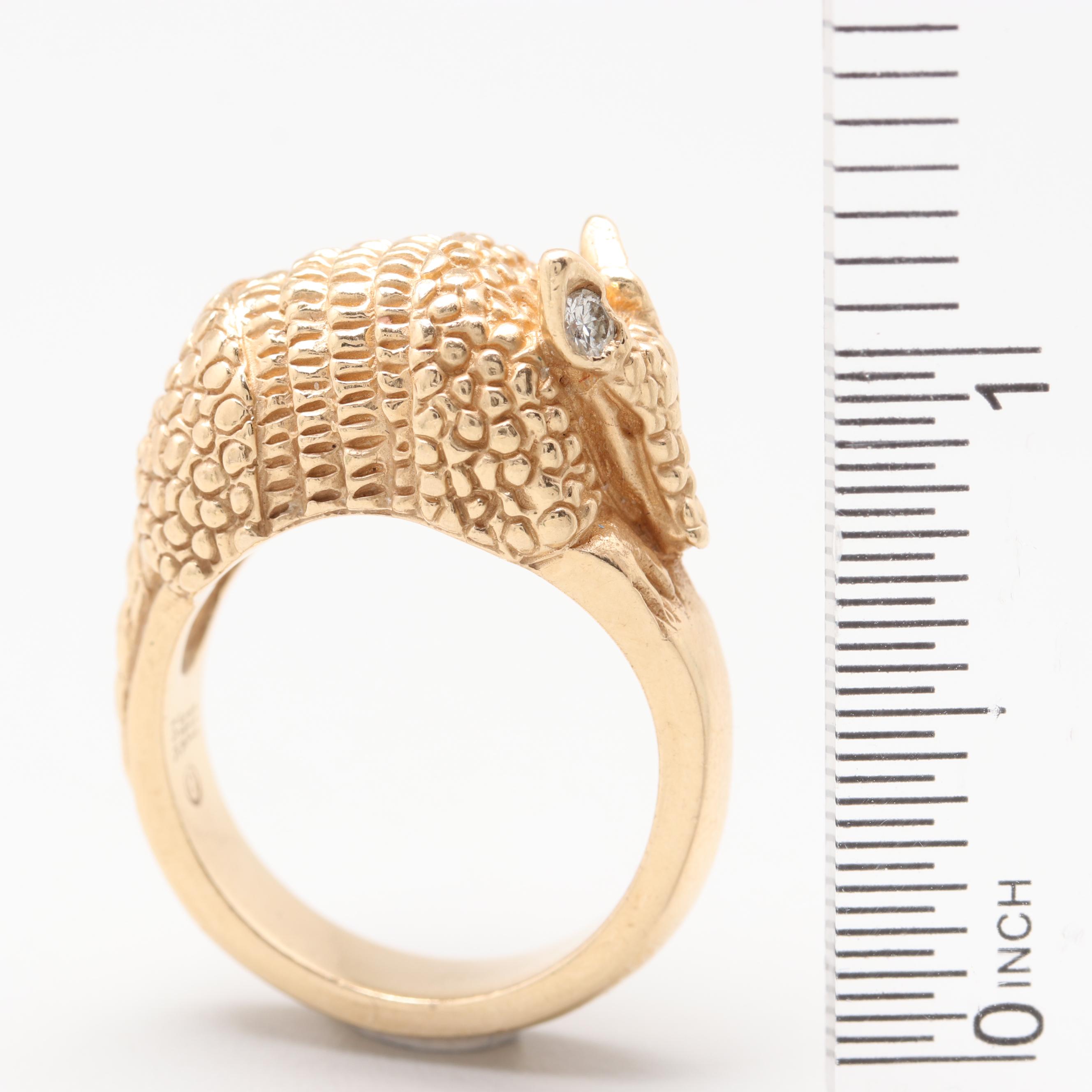 James Avery Retired 14K Yellow Gold Diamond Armadillo Ring