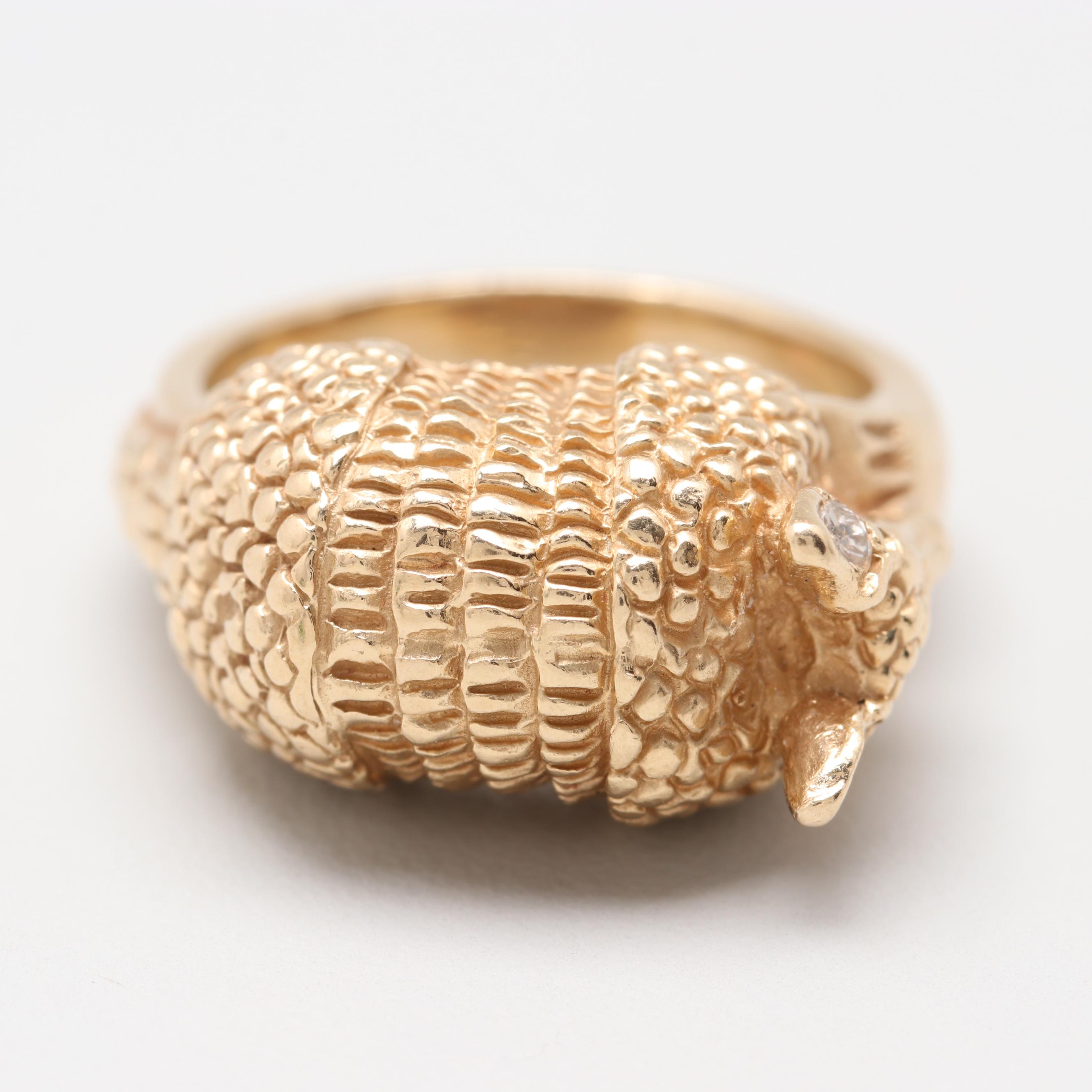 James Avery Retired 14K Yellow Gold Diamond Armadillo Ring