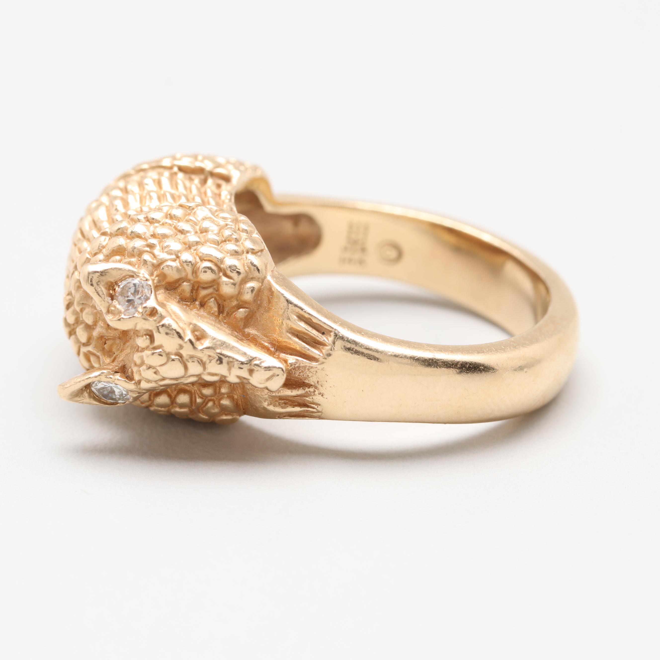 James Avery Retired 14K Yellow Gold Diamond Armadillo Ring