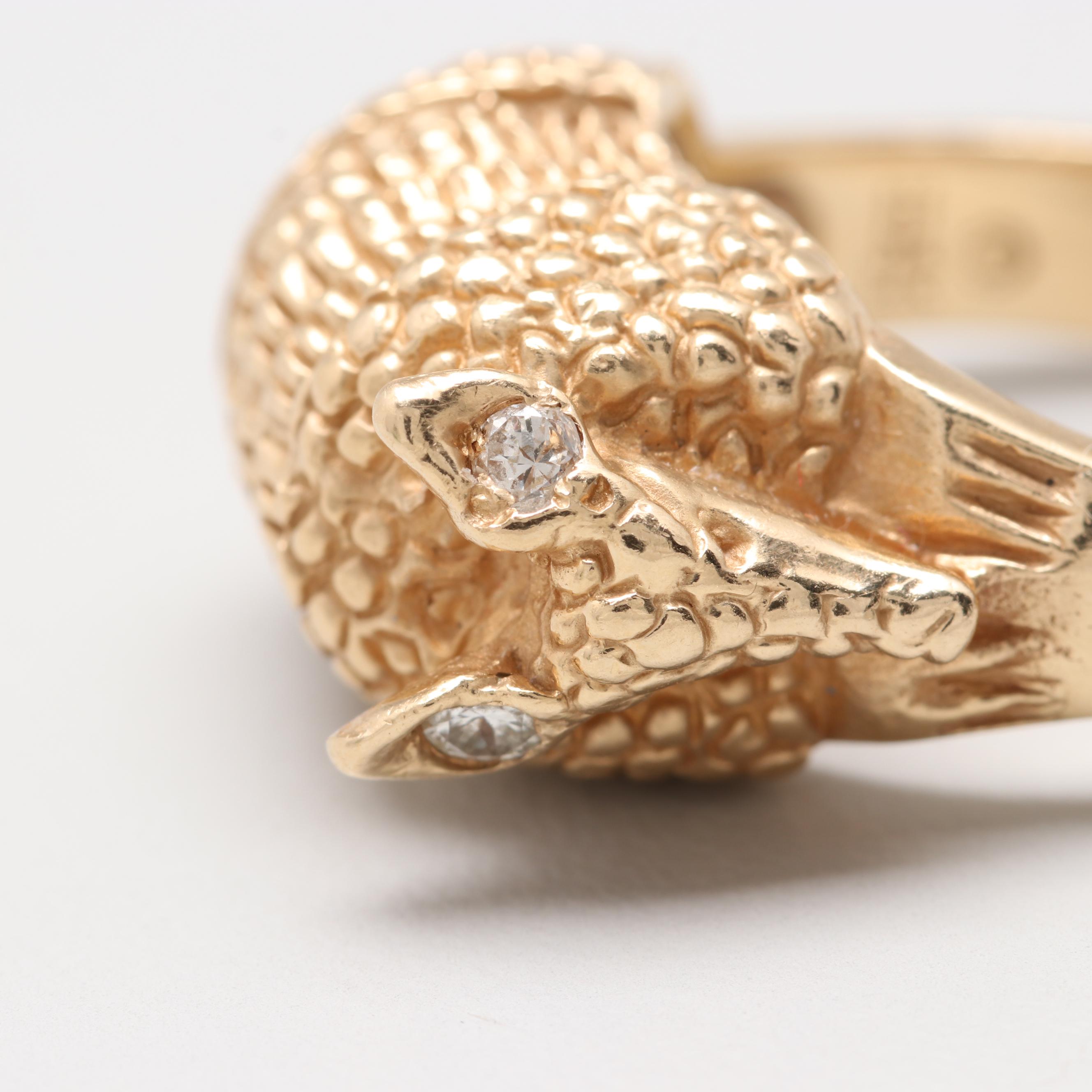 James Avery Retired 14K Yellow Gold Diamond Armadillo Ring