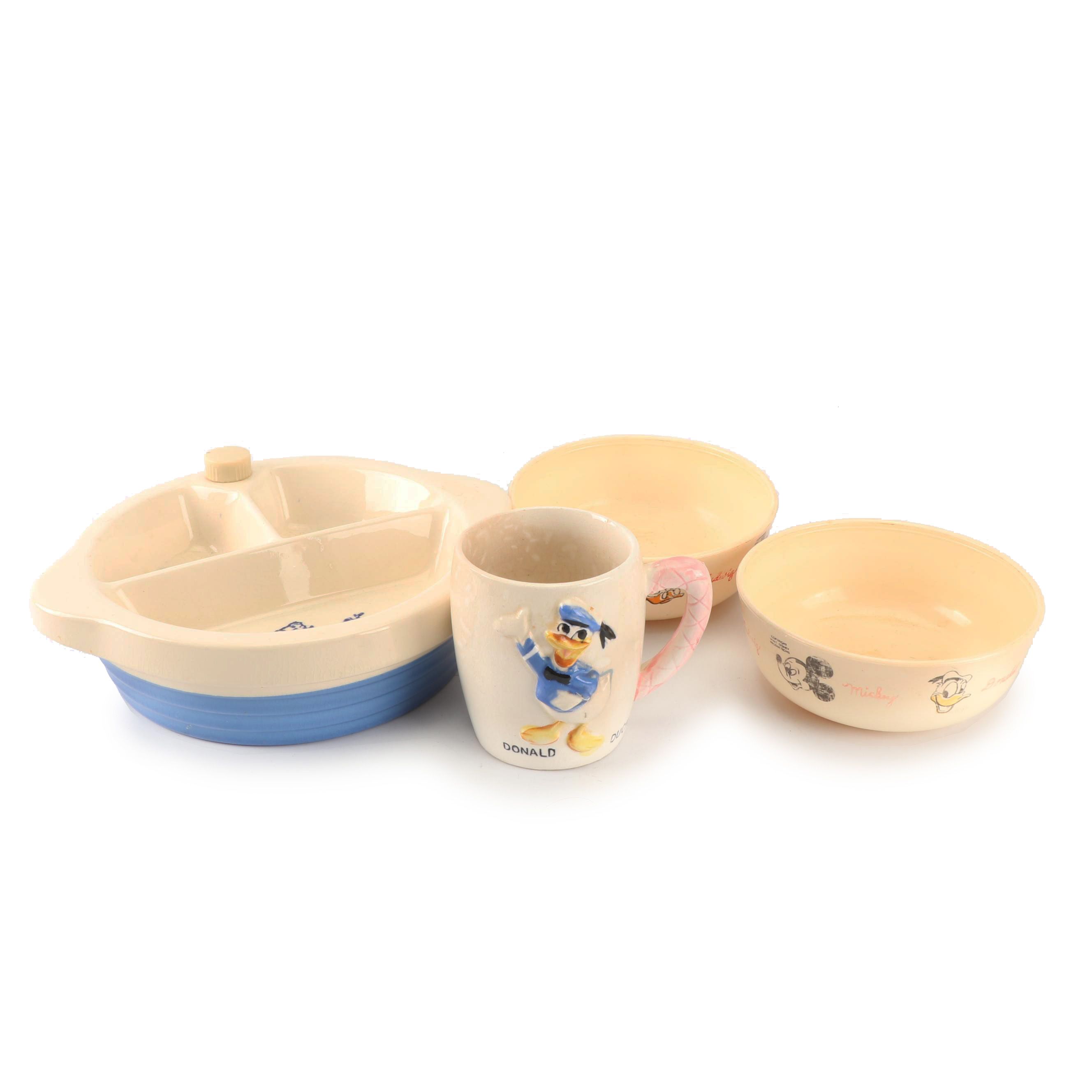 Vintage Children's Dinnerware featuring Excello Baby Dish and Donald Duck Cup