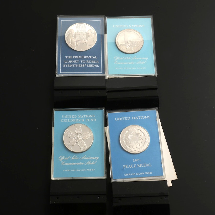Four Commemorative Sterling Silver Medals Produced by The Franklin Mint