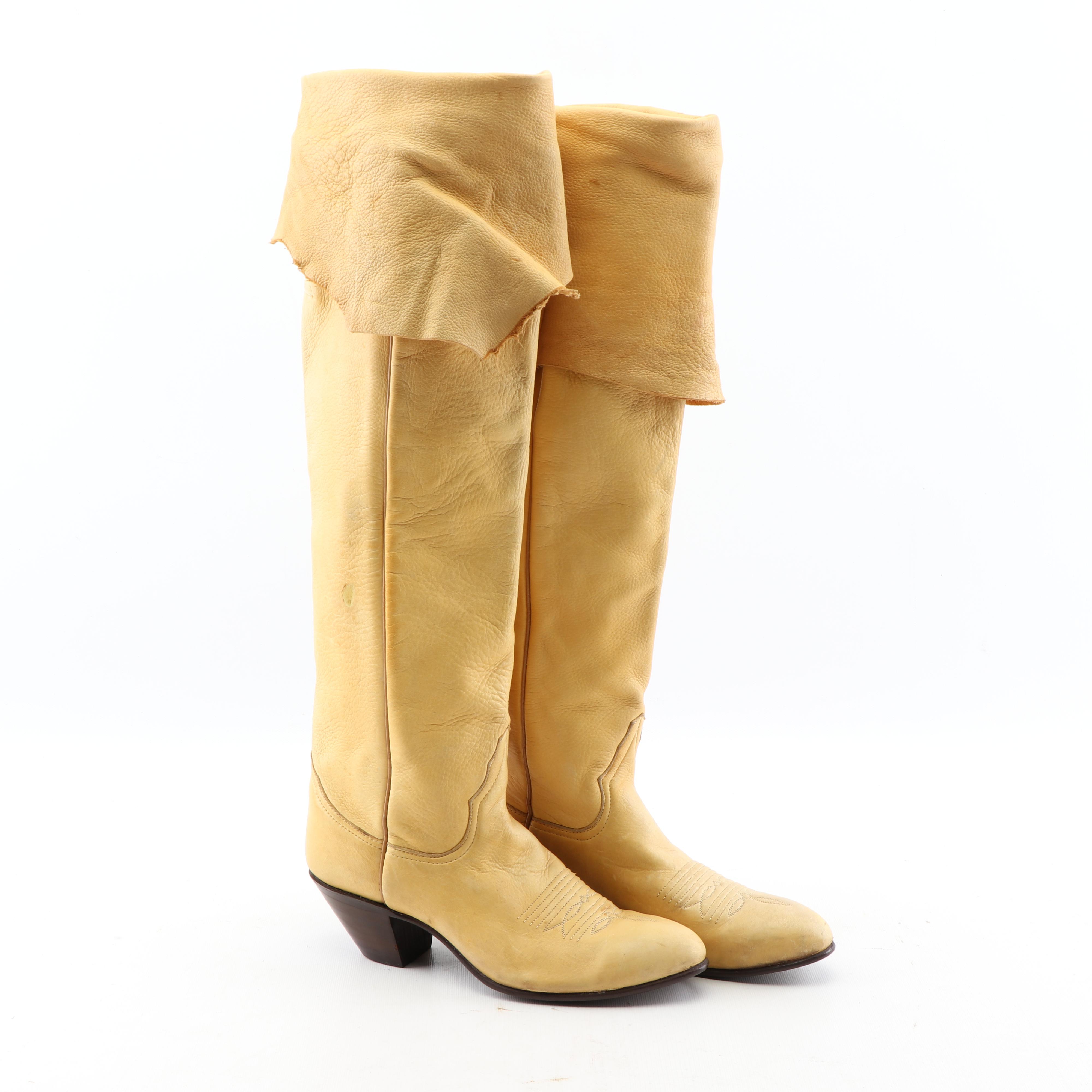 Larry Mahan's Yellow Leather Over-the-Knee Western Boots