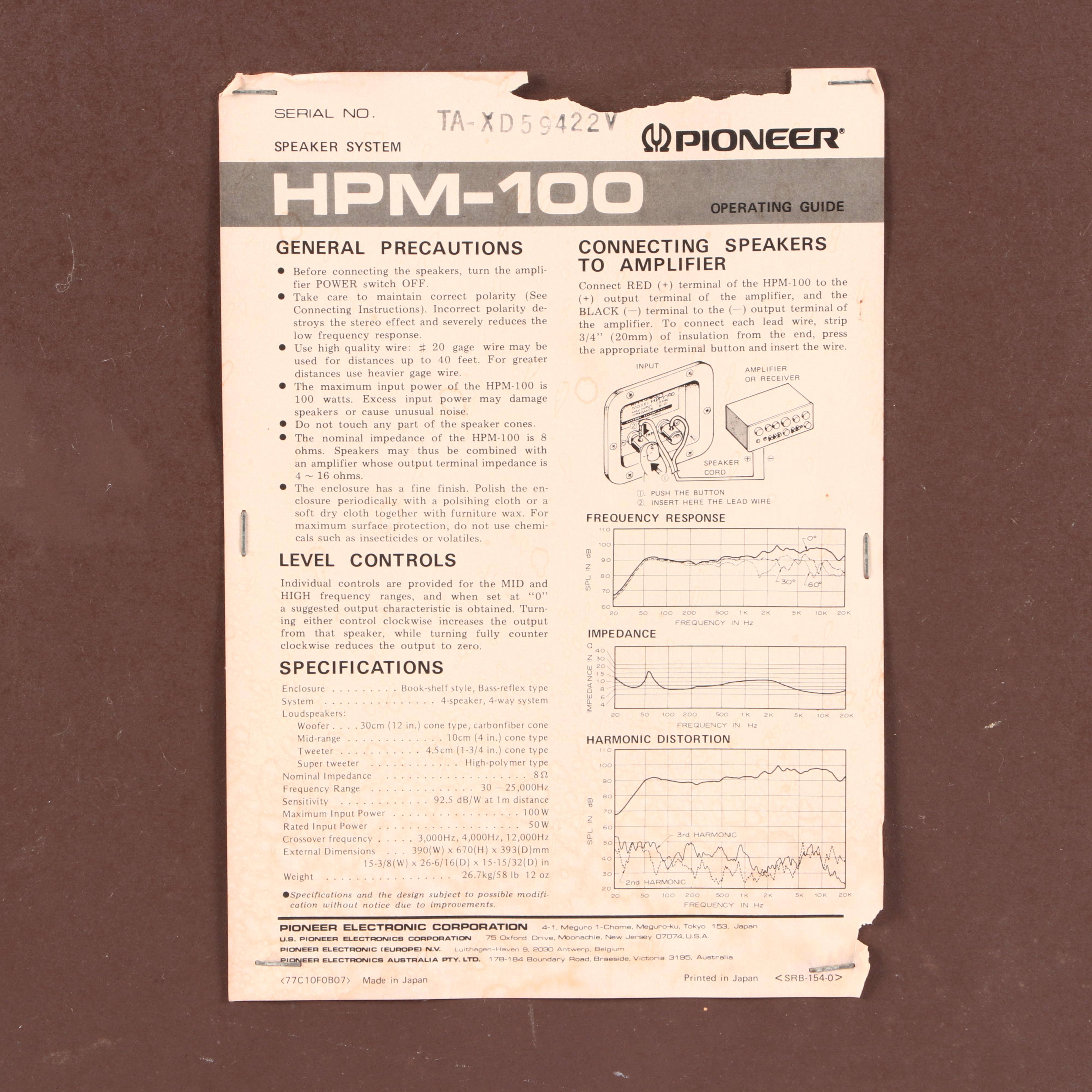 Pioneer HPM-100 Speakers