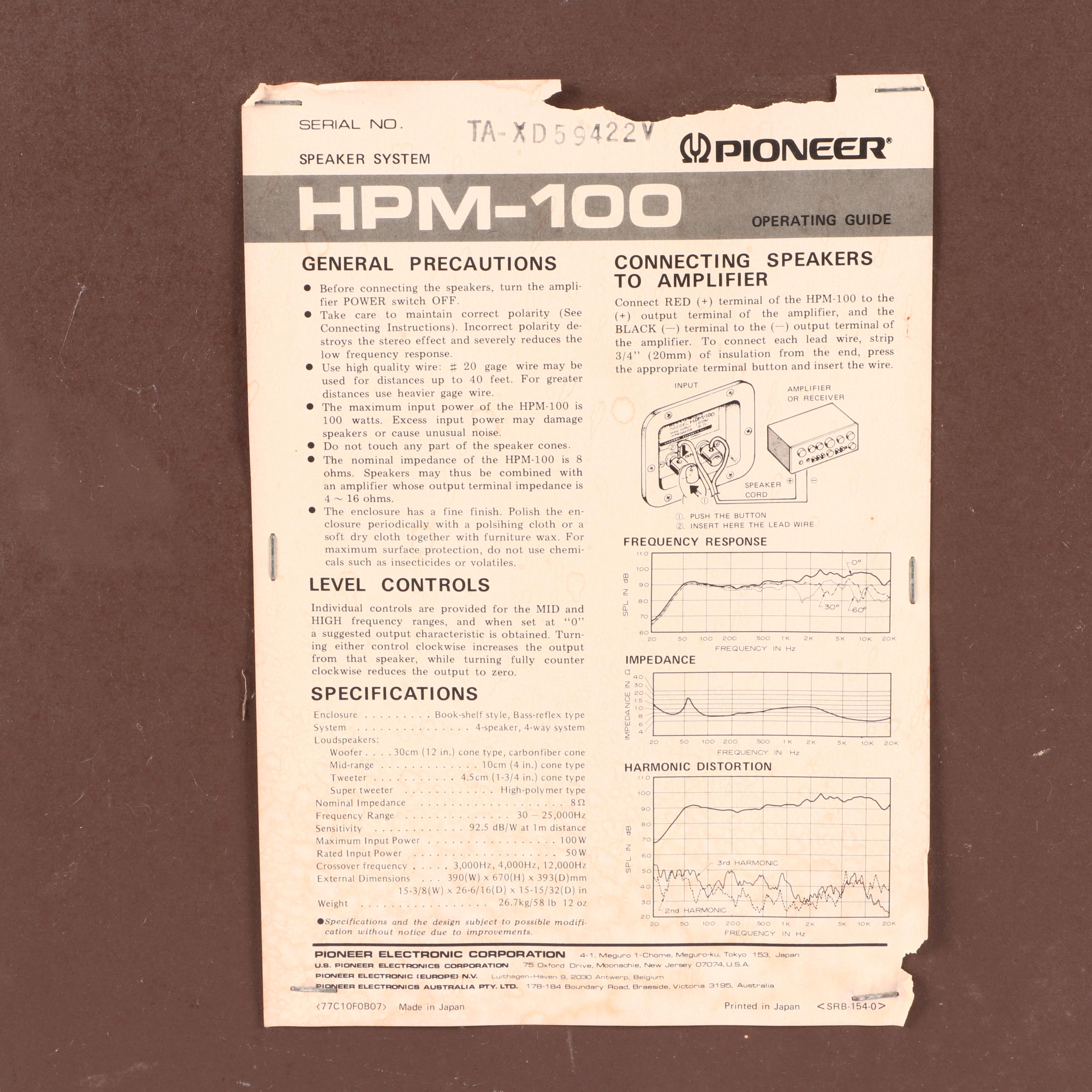 Pioneer HPM-100 Speakers