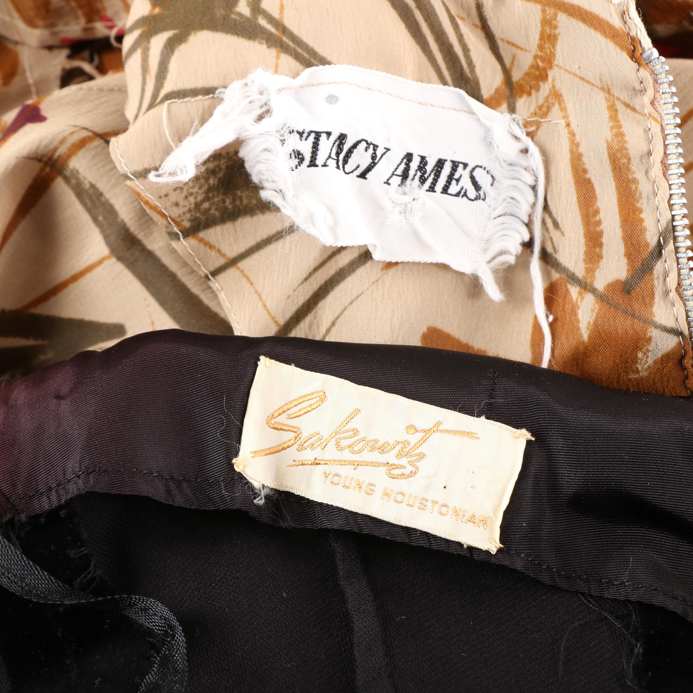 1950s Vintage Sakowitz Velvet Cocktail Dress and Stacy Ames Silk Casual Dress