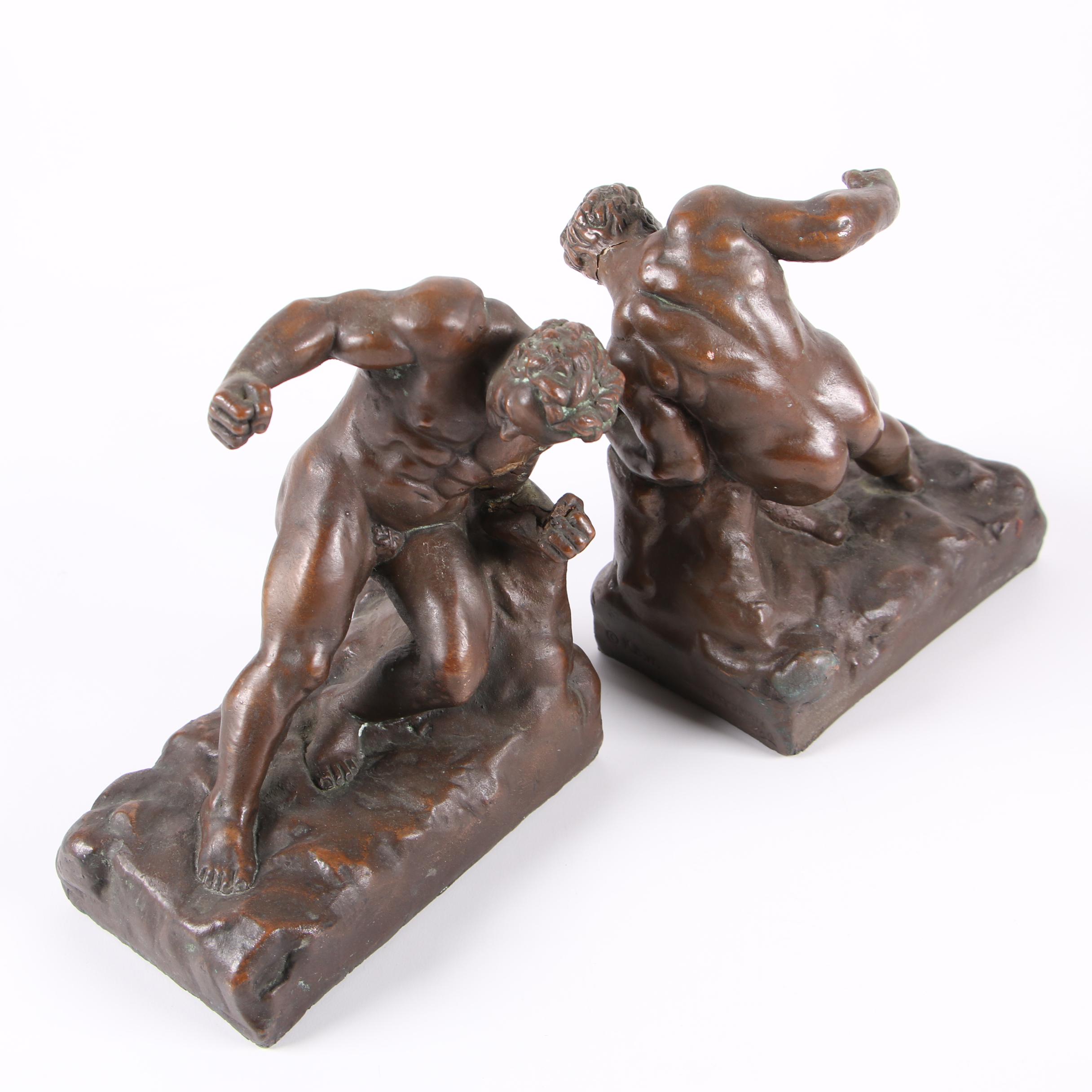 Kathodian Bronze Works "Gladiator" Bronze Clad Bookends, circa 1916