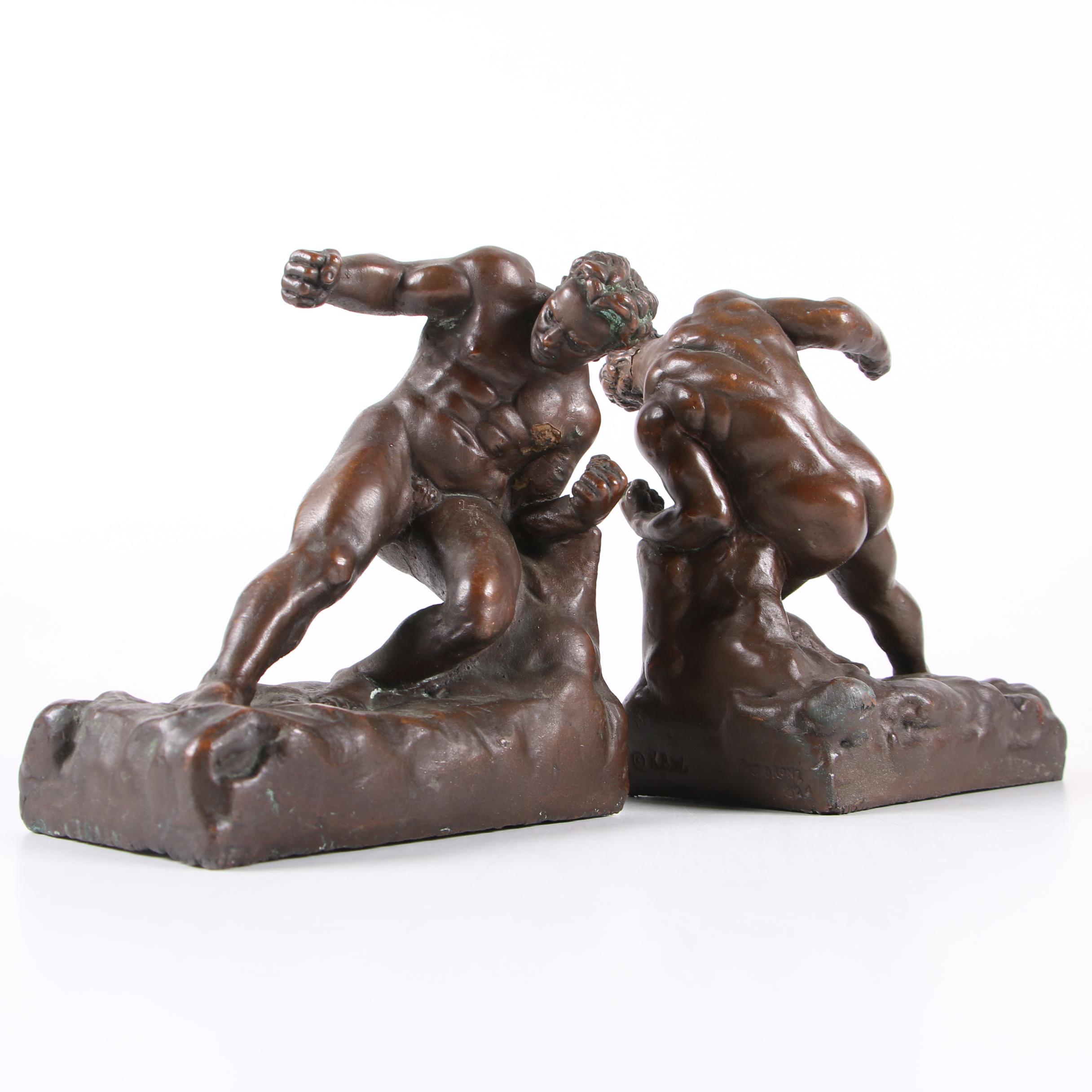 Kathodian Bronze Works "Gladiator" Bronze Clad Bookends, circa 1916