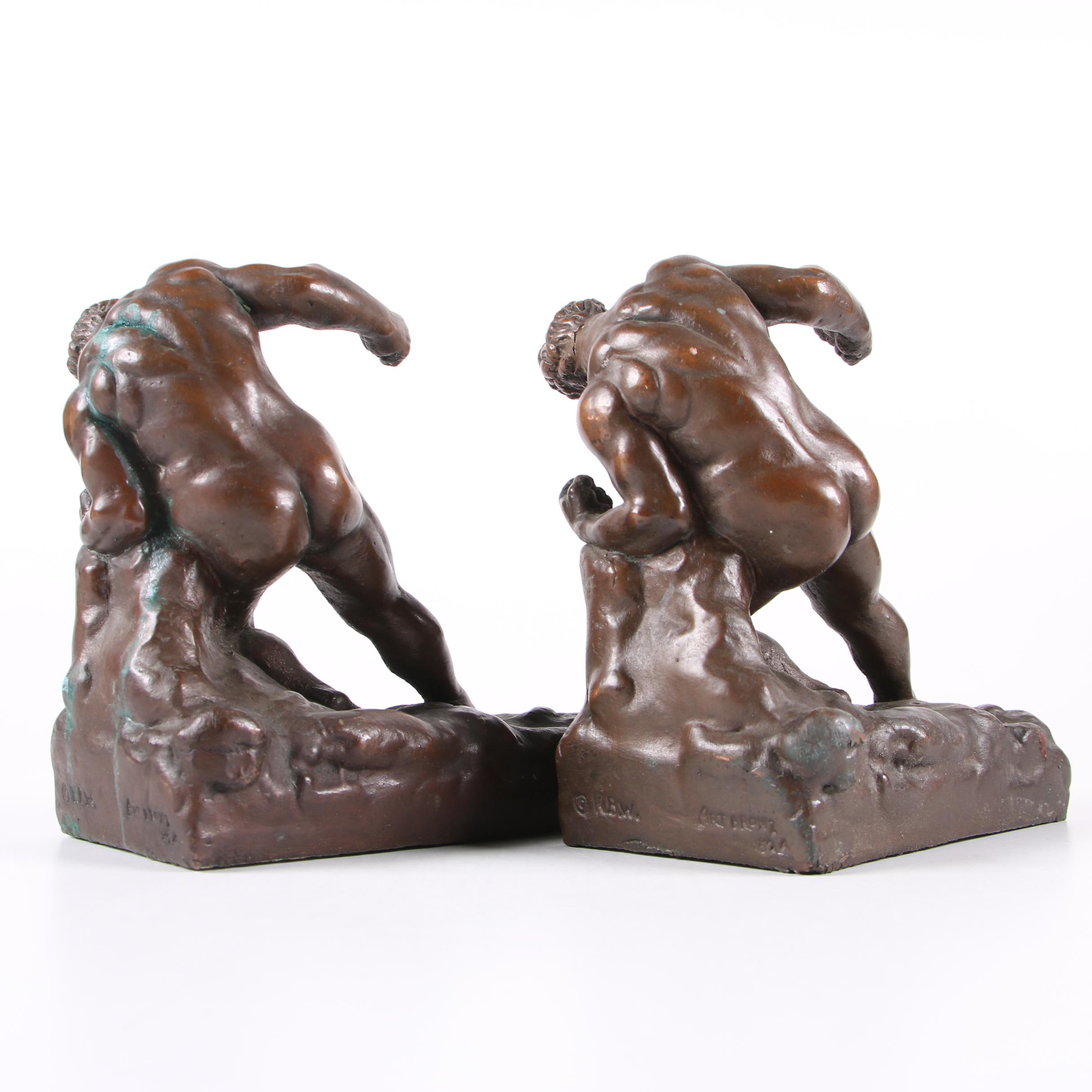 Kathodian Bronze Works "Gladiator" Bronze Clad Bookends, circa 1916