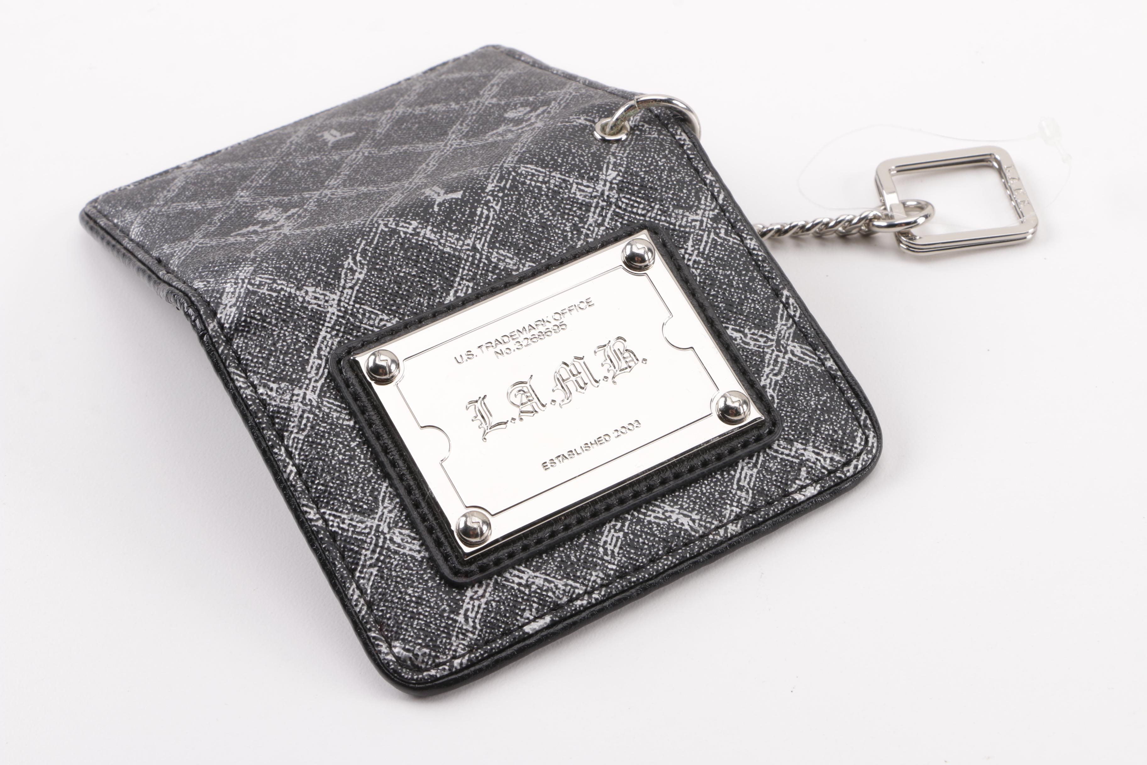 Lodis Black Leather Zipper Wallet and L.A.M.B. Saffiano Leather Keychain Wallet