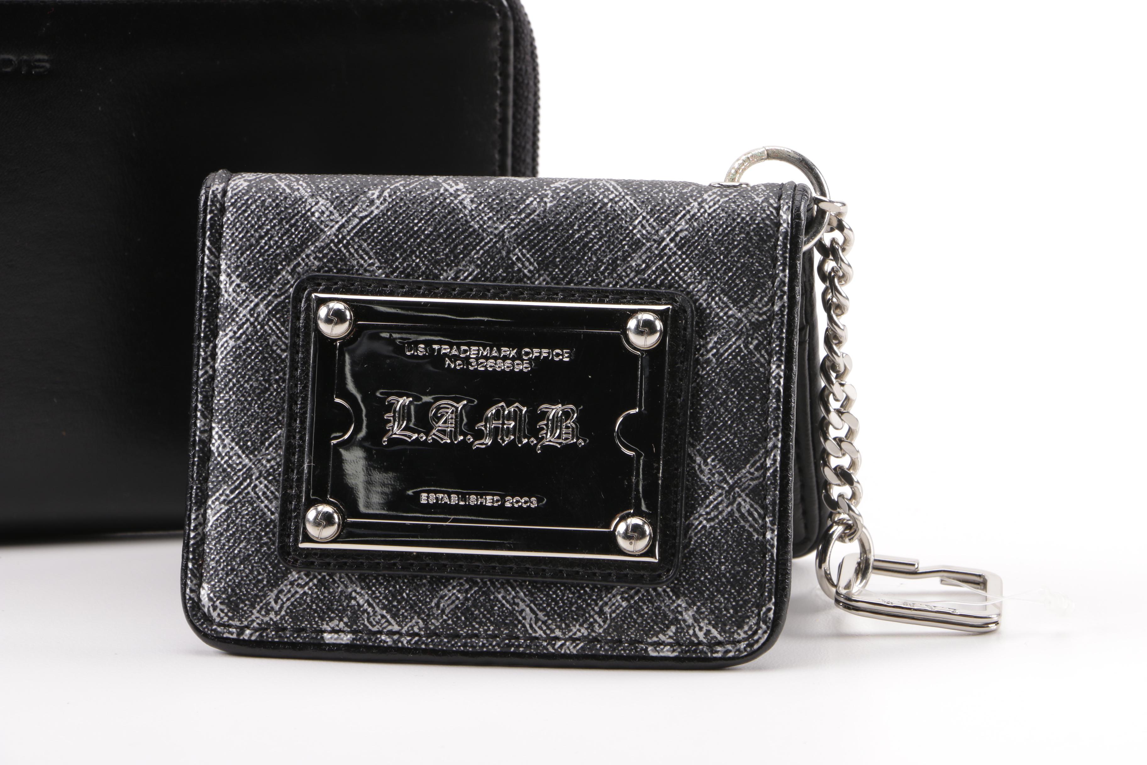 Lodis Black Leather Zipper Wallet and L.A.M.B. Saffiano Leather Keychain Wallet