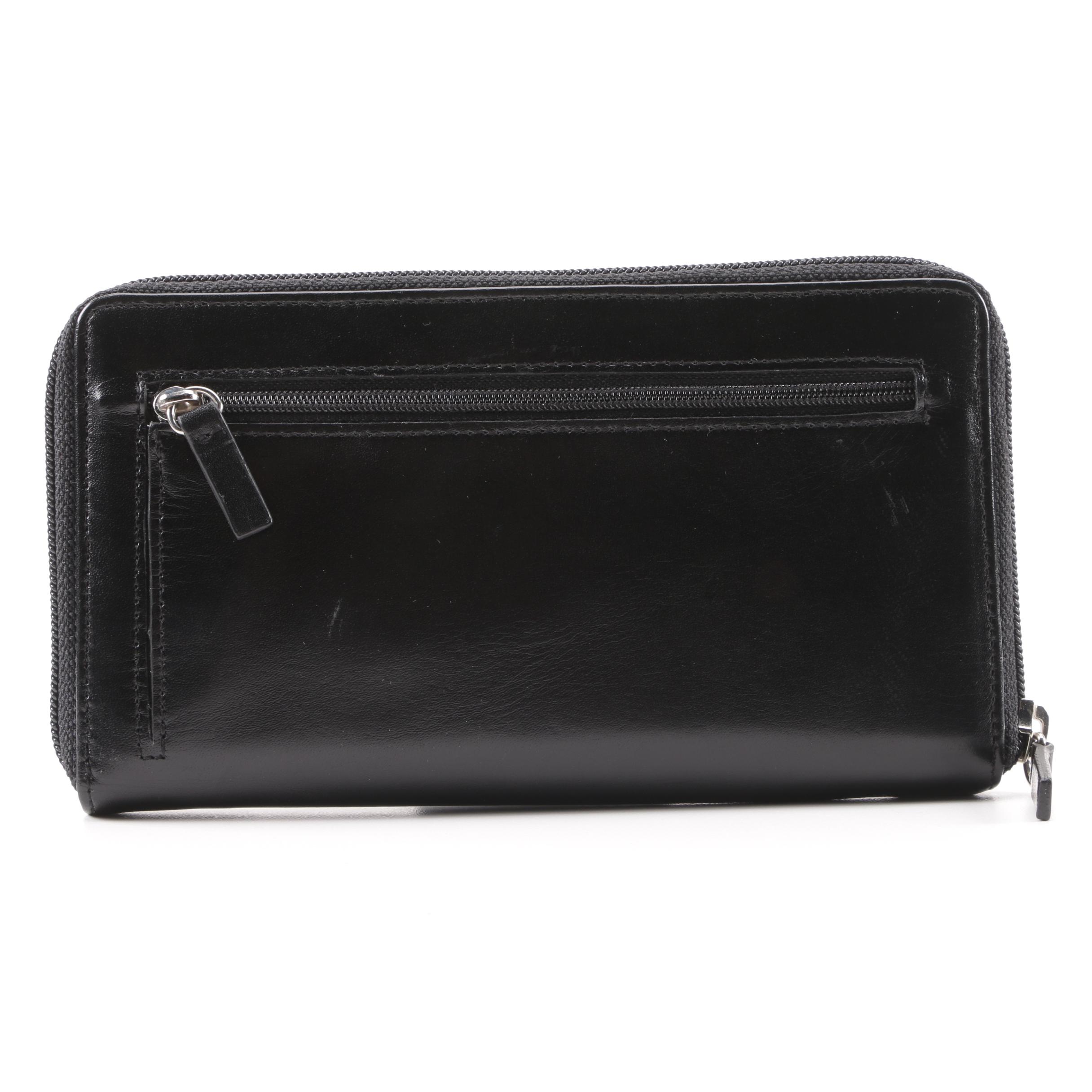 Lodis Black Leather Zipper Wallet and L.A.M.B. Saffiano Leather Keychain Wallet