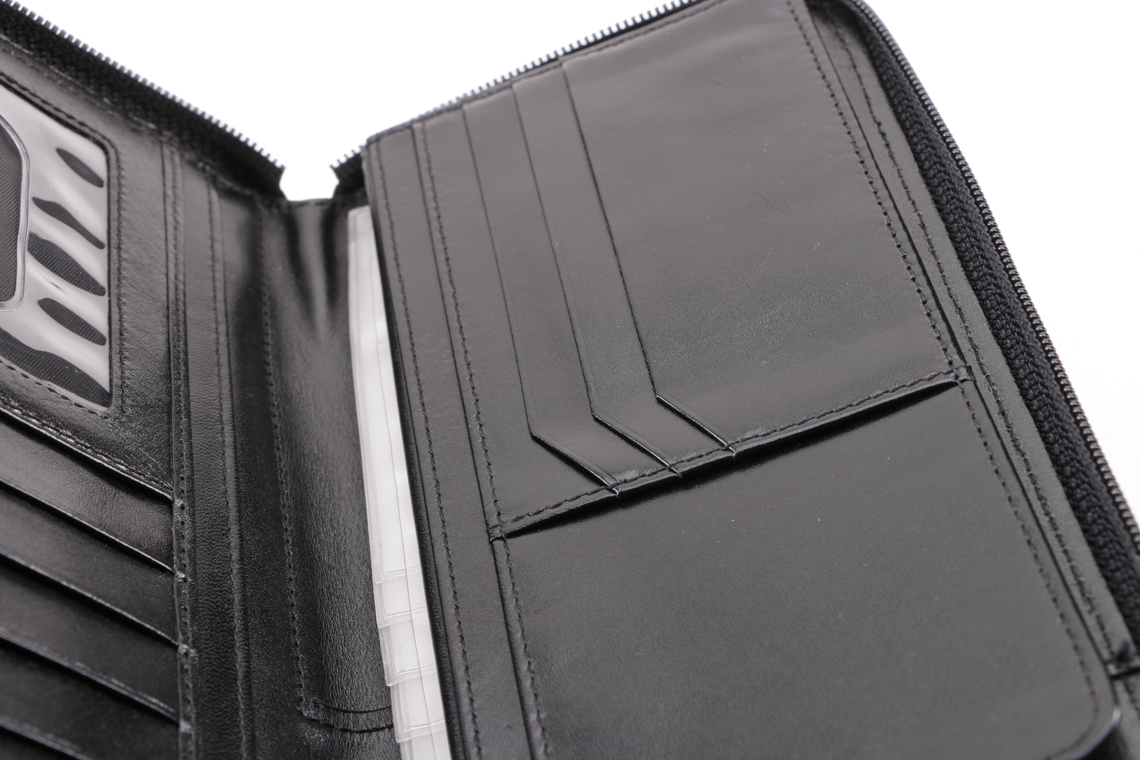 Lodis Black Leather Zipper Wallet and L.A.M.B. Saffiano Leather Keychain Wallet