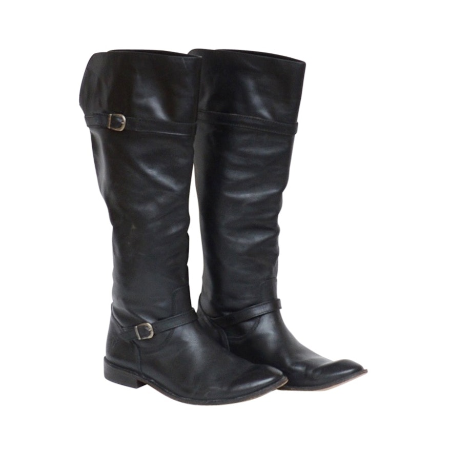 Frye Shirley Black Leather Over-the-Knee Boots