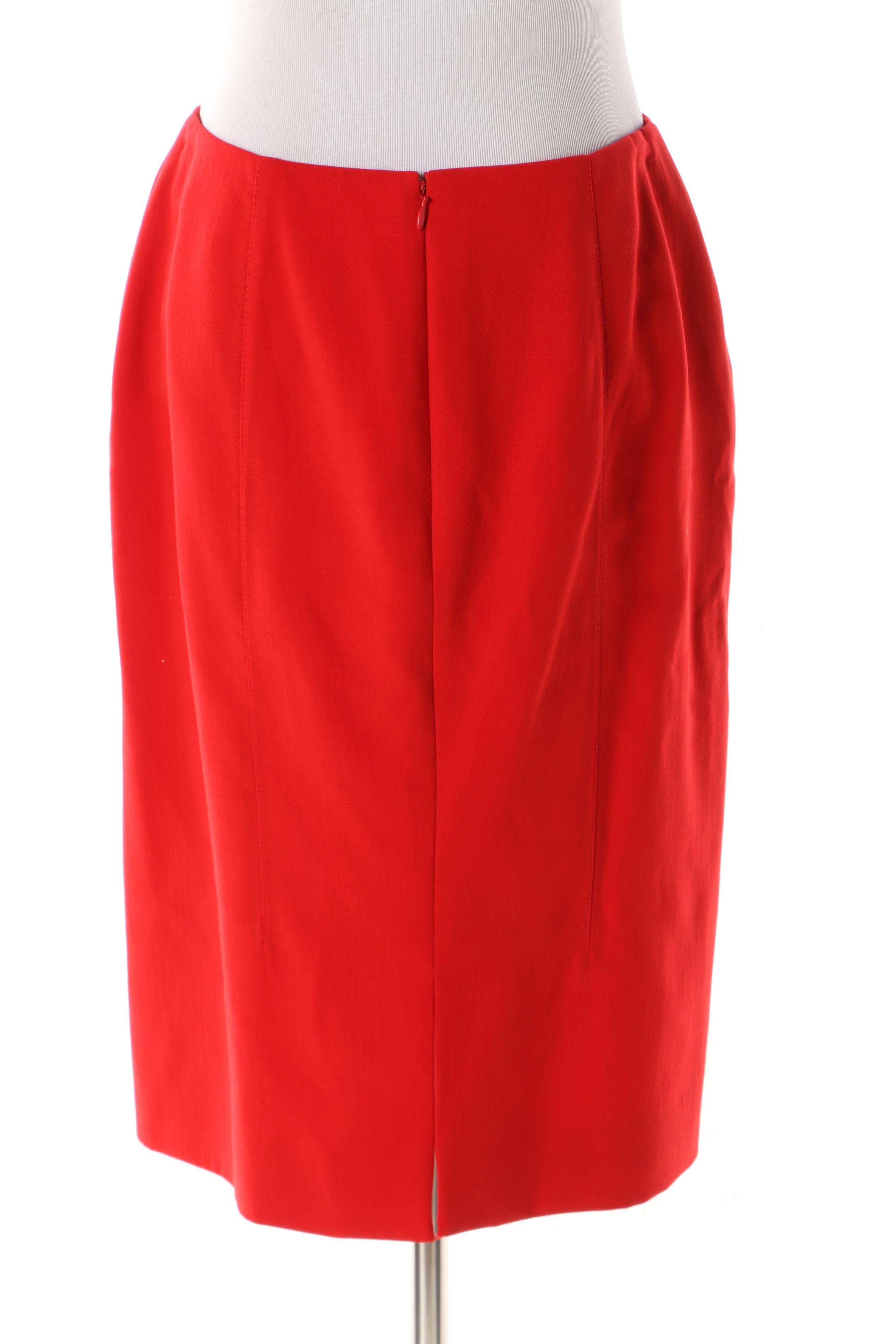 Women's Circa 2000 Valentino Red Plunging V-Cut Wool Skirt Suit