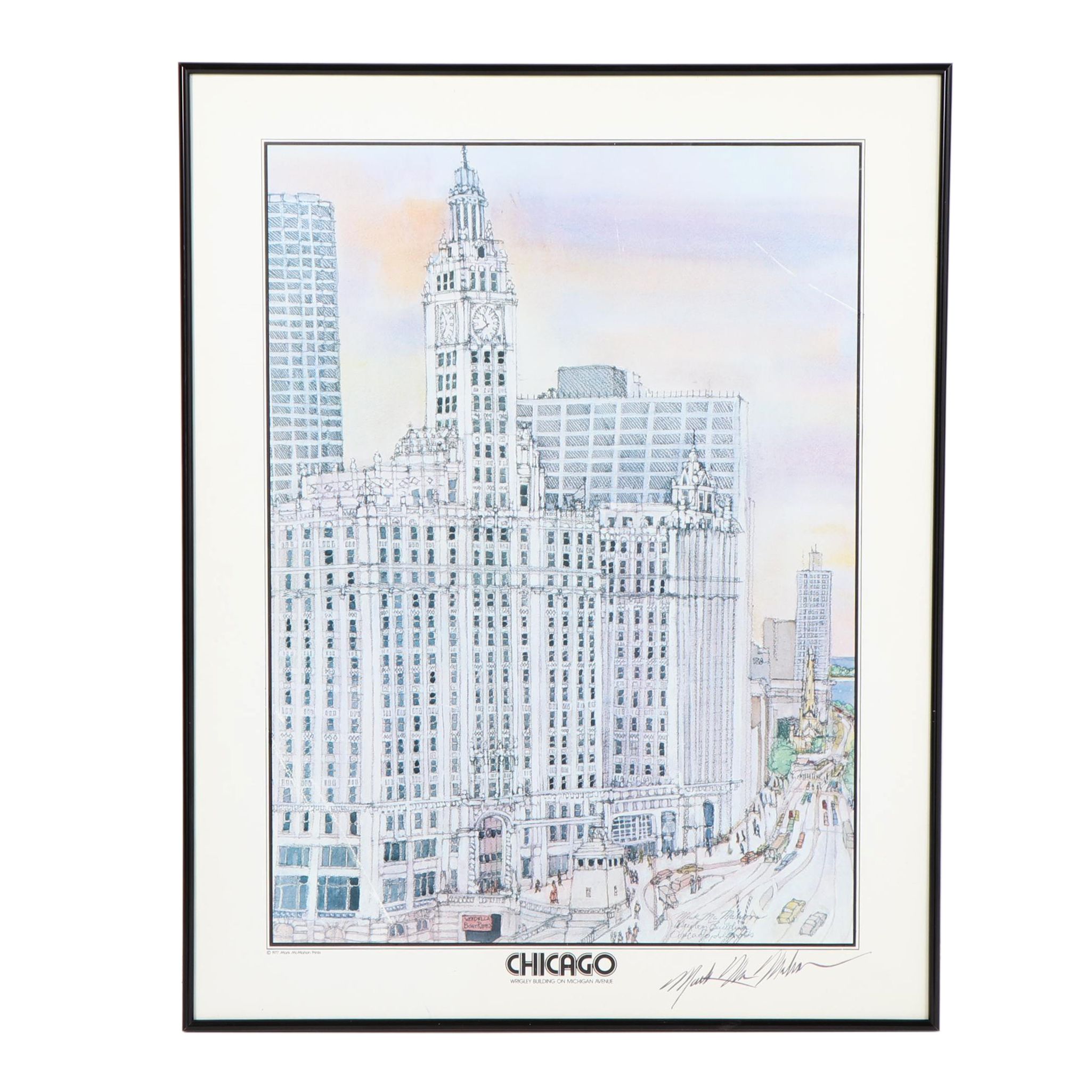 Mark McMahon Offset Lithograph "Chicago Wrigley Building"